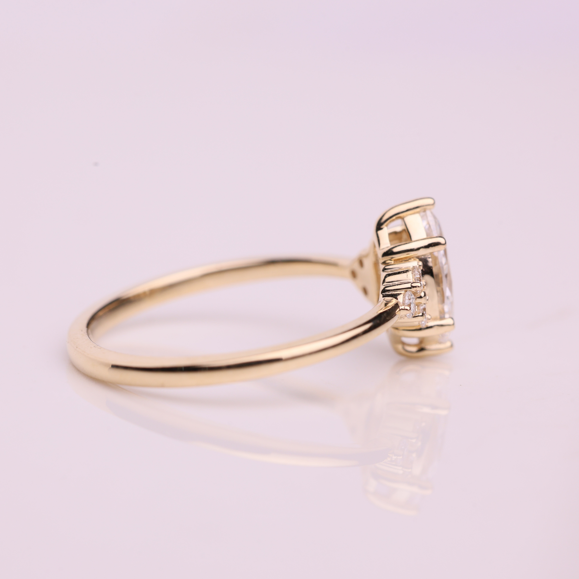 14K Marquise & Round Cut Lab Grown Diamond Solid Gold Engagement Ring