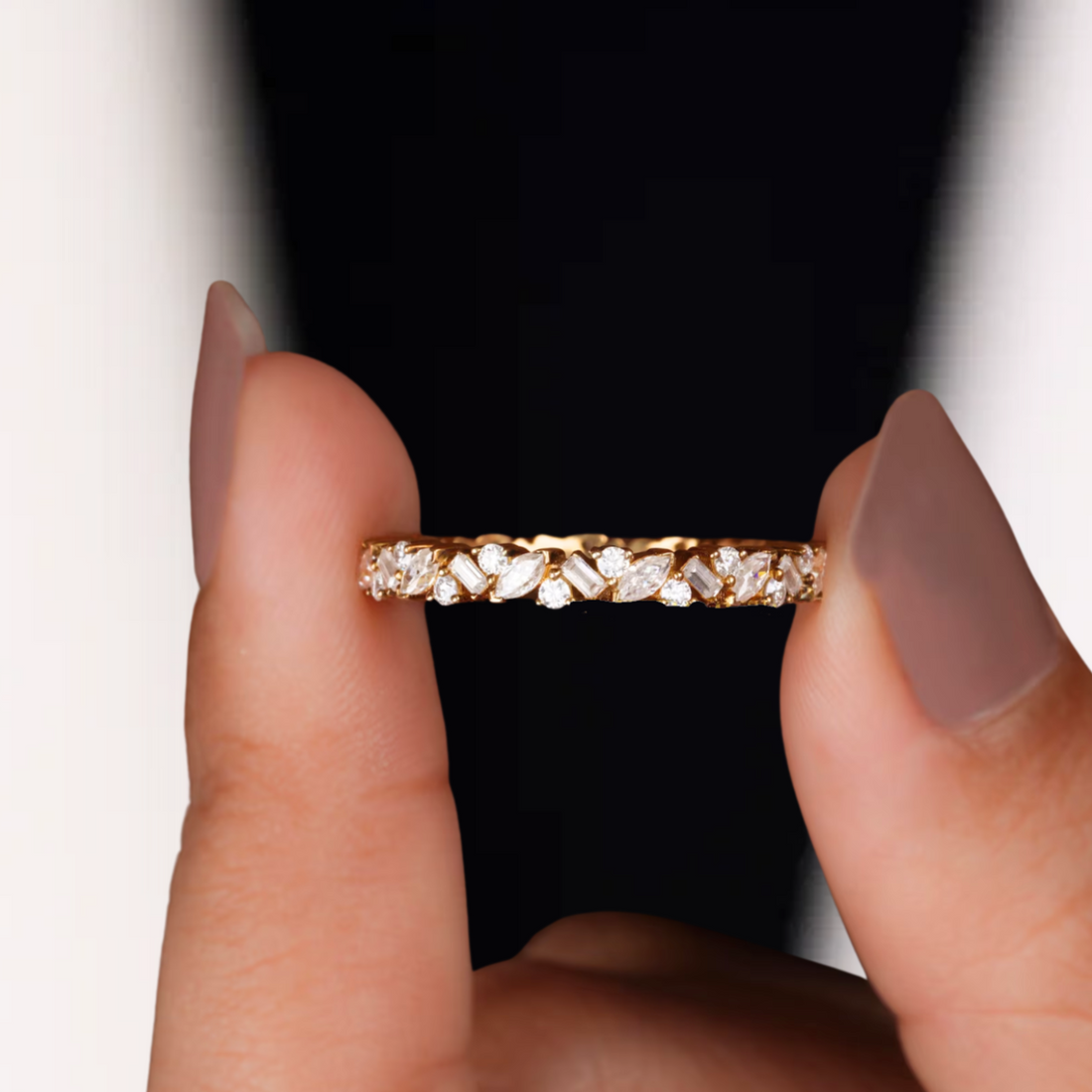 14K Solid White Gold Multi Shape Lab grown Diamond Full Eternity Wedding Band Ring For Her