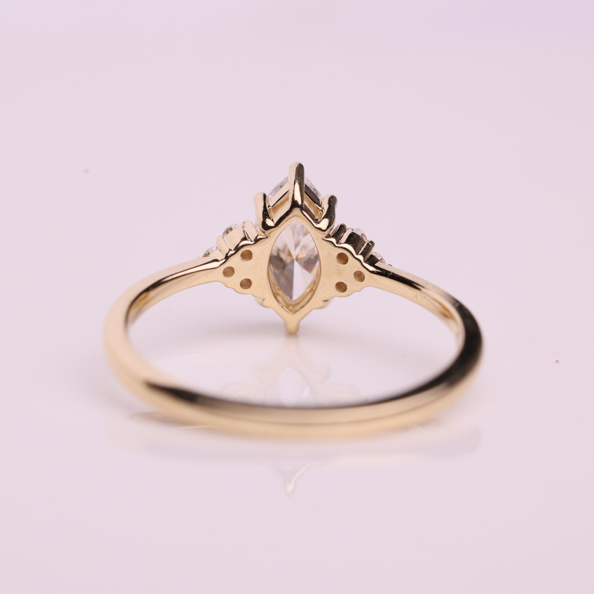 14K Marquise & Round Cut Lab Grown Diamond Solid Gold Engagement Ring