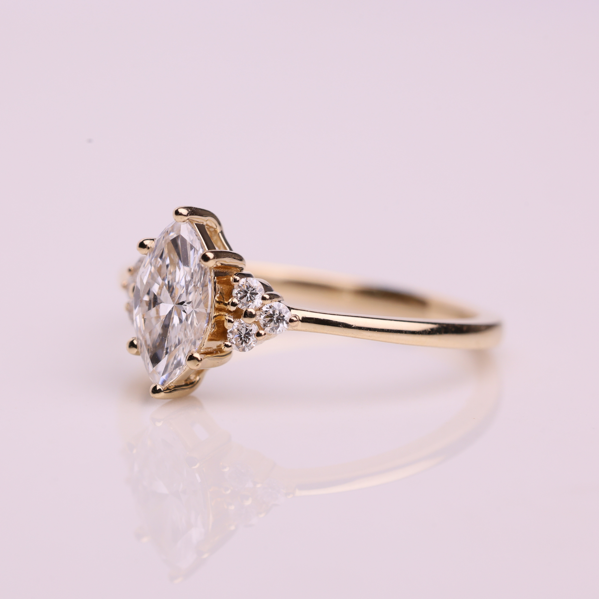 14K Marquise & Round Cut Lab Grown Diamond Solid Gold Engagement Ring
