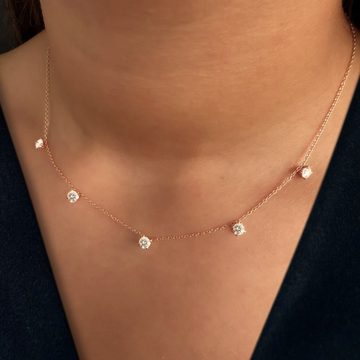 1.25 Ct Diamond Solitaire Necklace, 14k Solid Gold 5 Stones Diamond Necklace