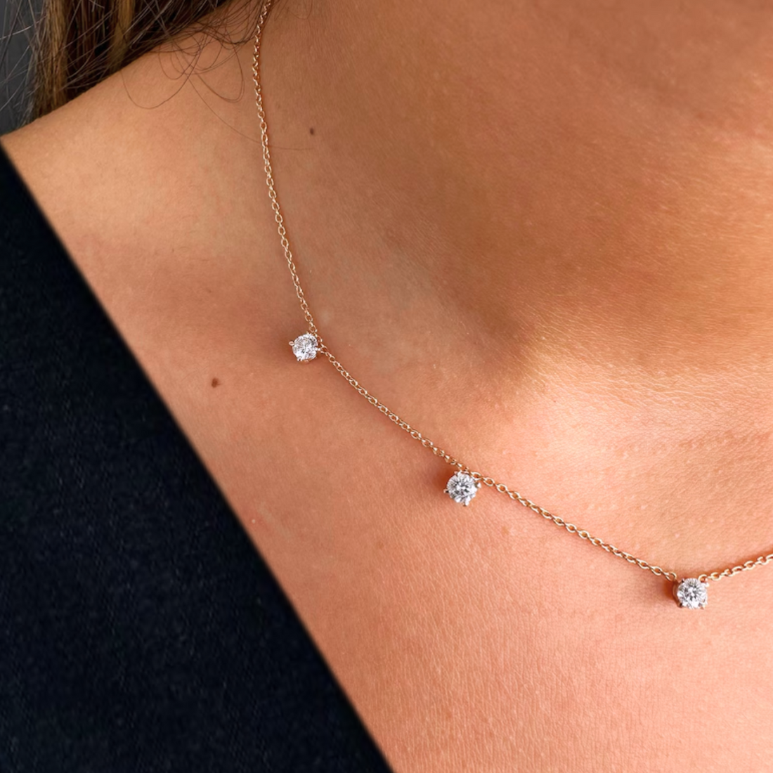 1.25 Ct Diamond Solitaire Necklace, 14k Solid Gold 5 Stones Diamond Necklace
