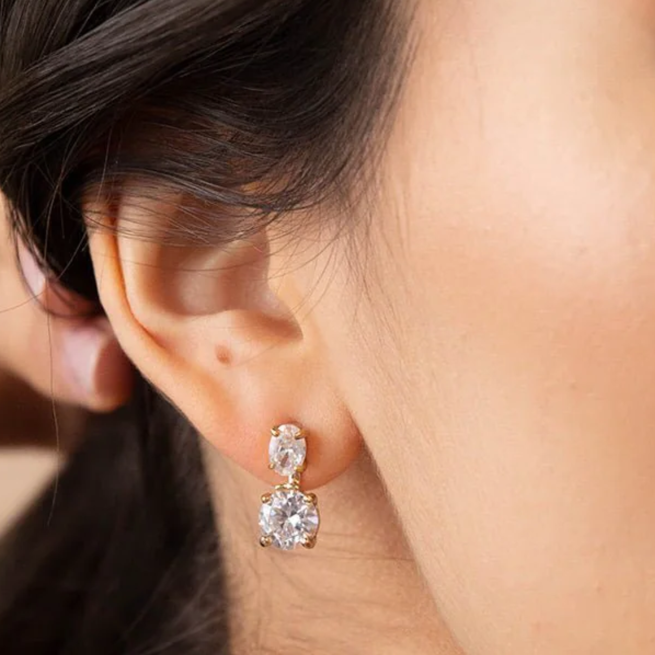 1.50 Carat Oval & Round Lab Grown Diamond 14K Gold Drop Earrings