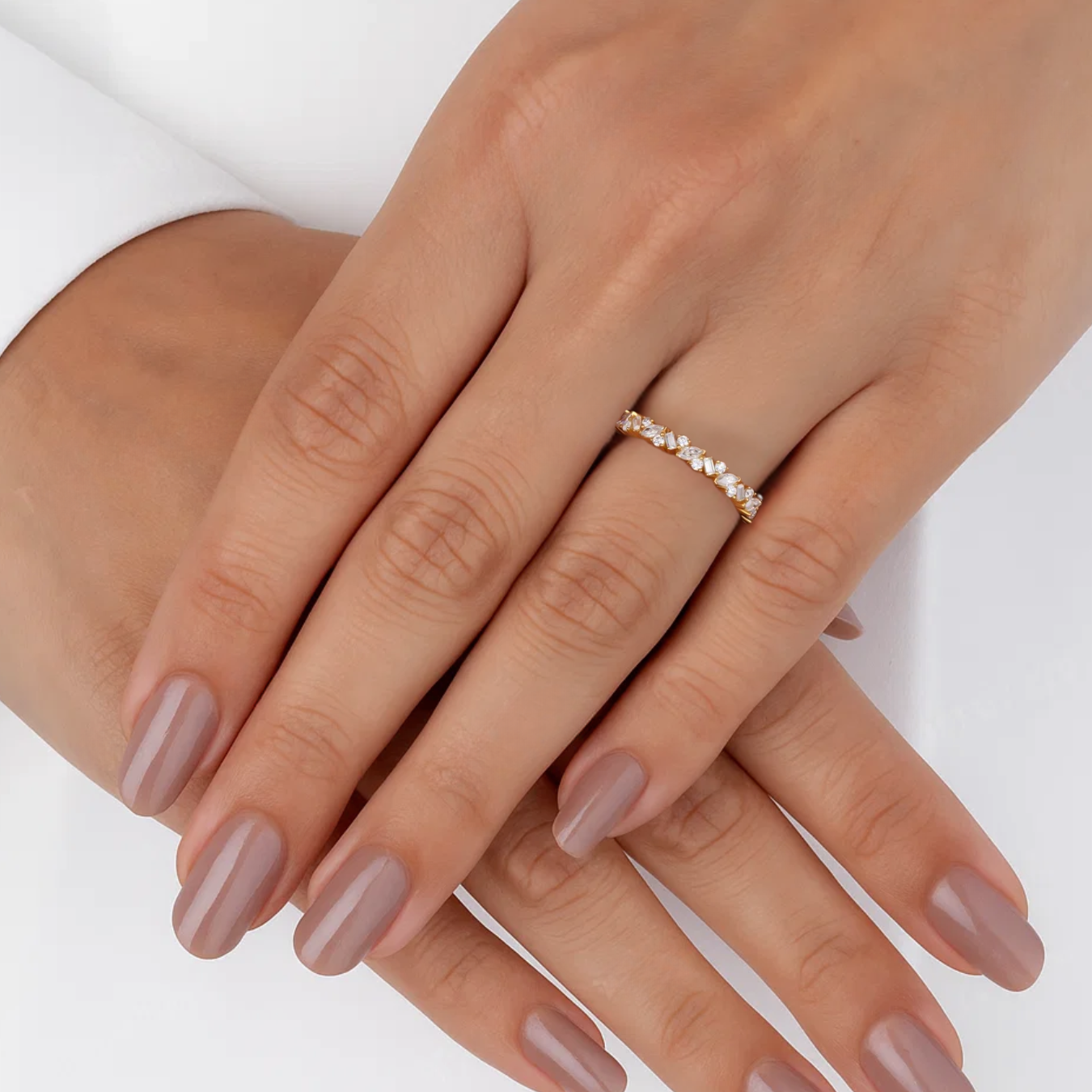 14K Gold Multi Shape Lab grown Diamond Full Eternity Wedding Band Ring For Her