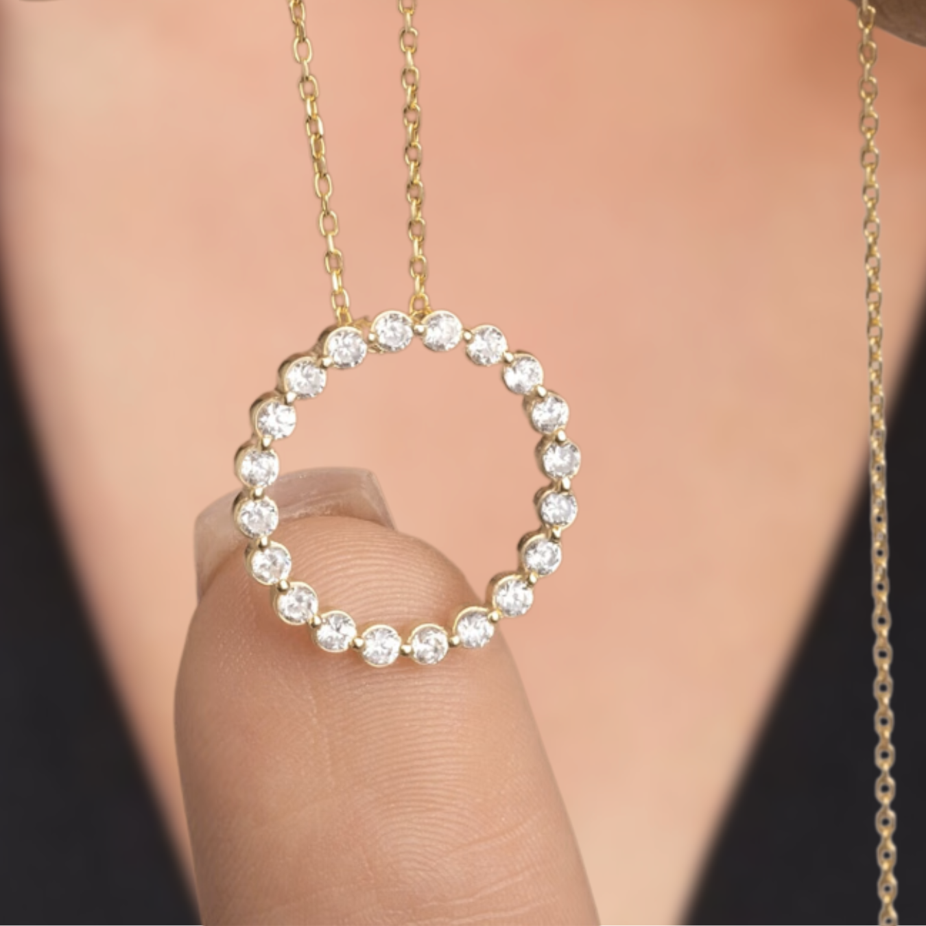 14K Diamond Circle Necklace 0.50 ctw 14k Gold, Diamond Circle of Life Charm