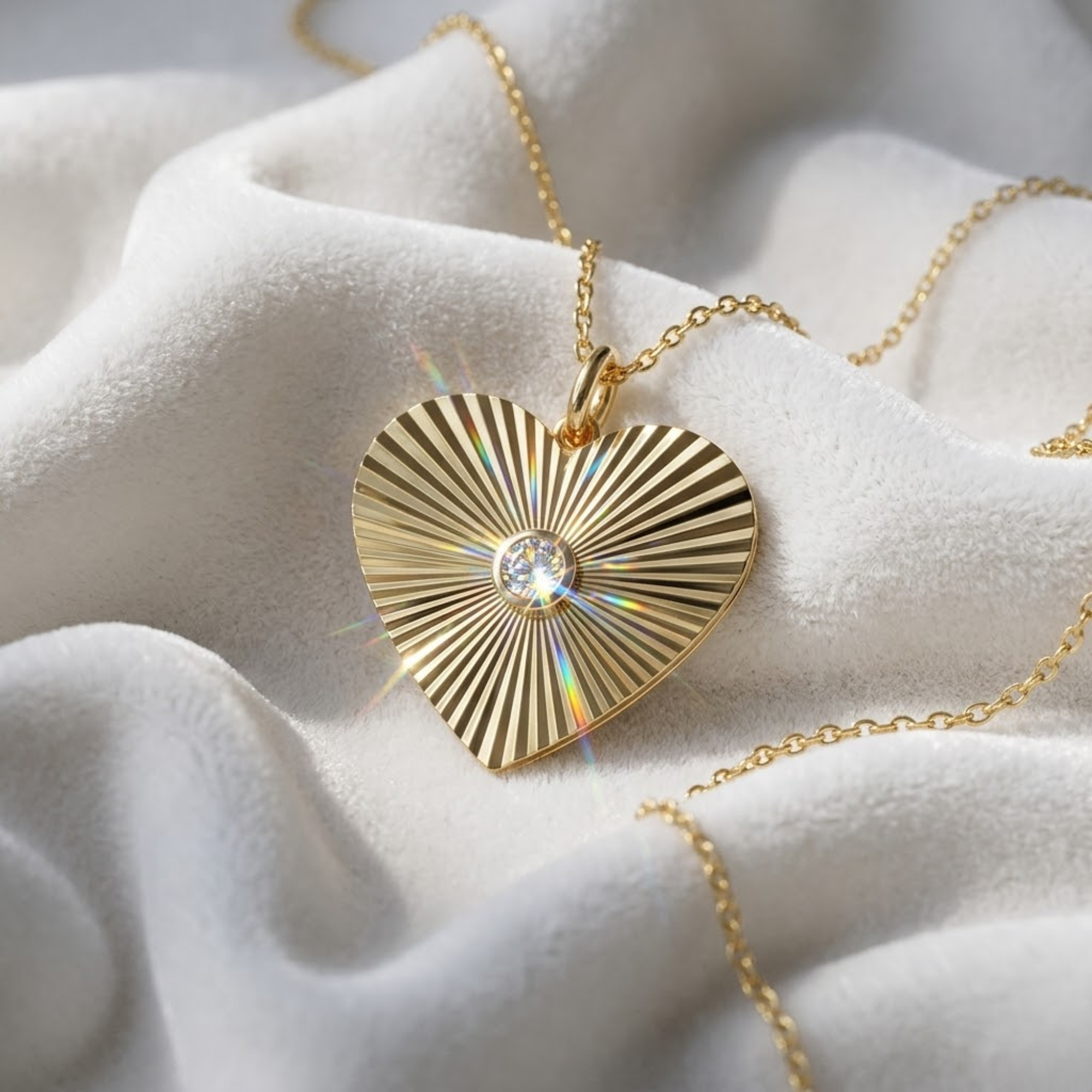 14K Gold Heart Shaped Diamond Cut Round Diamond Bezel Setting Necklace