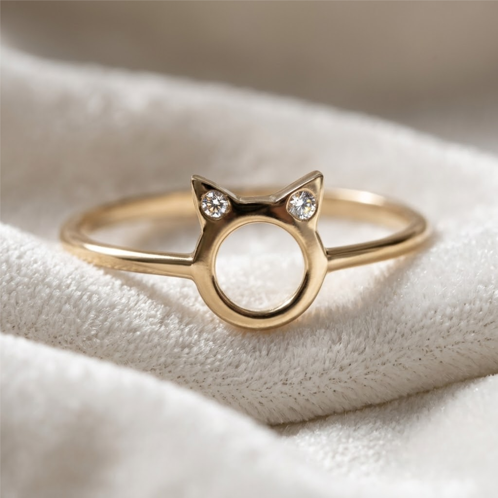 14K Gold Minimalist Lab Grown Diamond Kitty Ring for Women