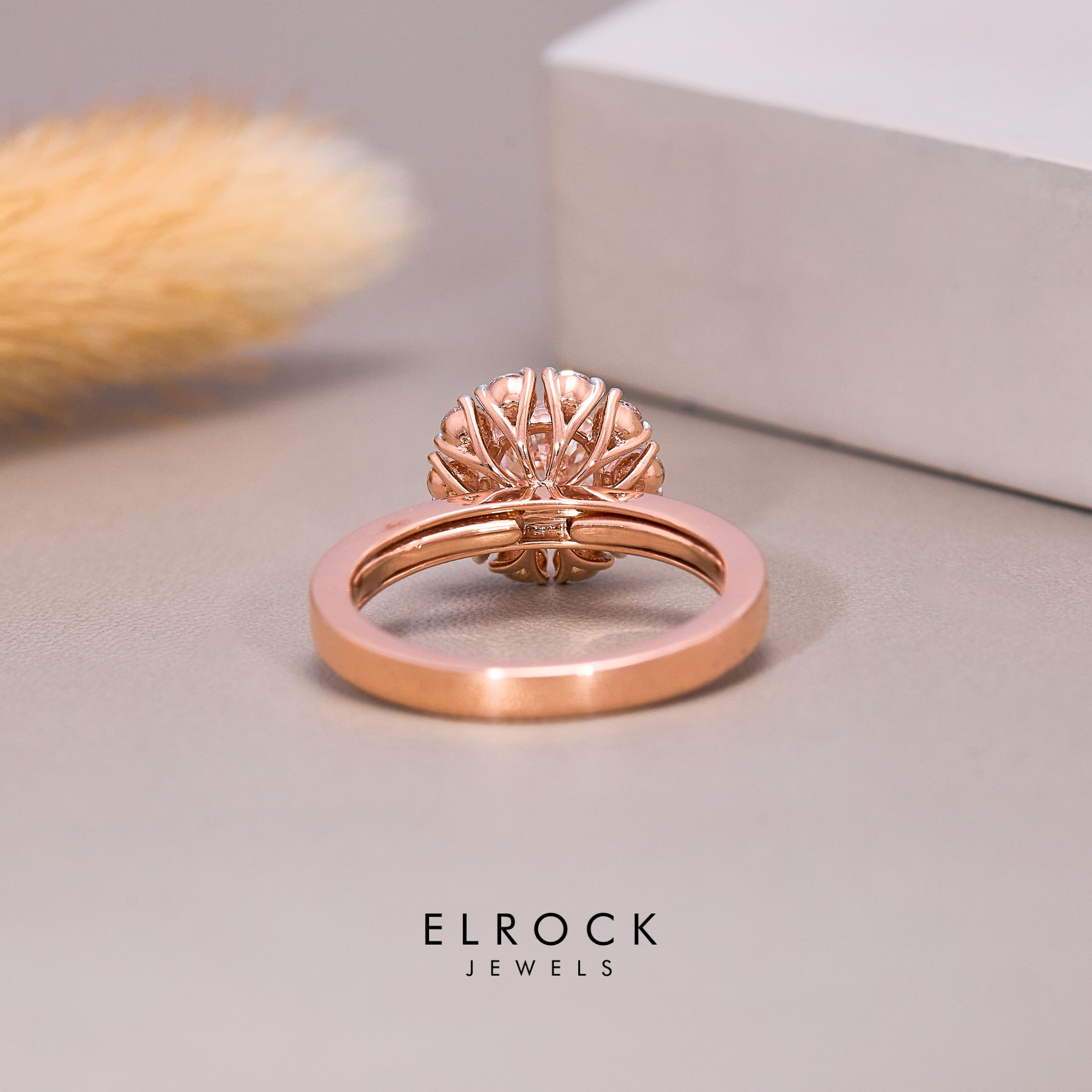 14K Rose Gold Round Unique Diamond Floral Promise Ring