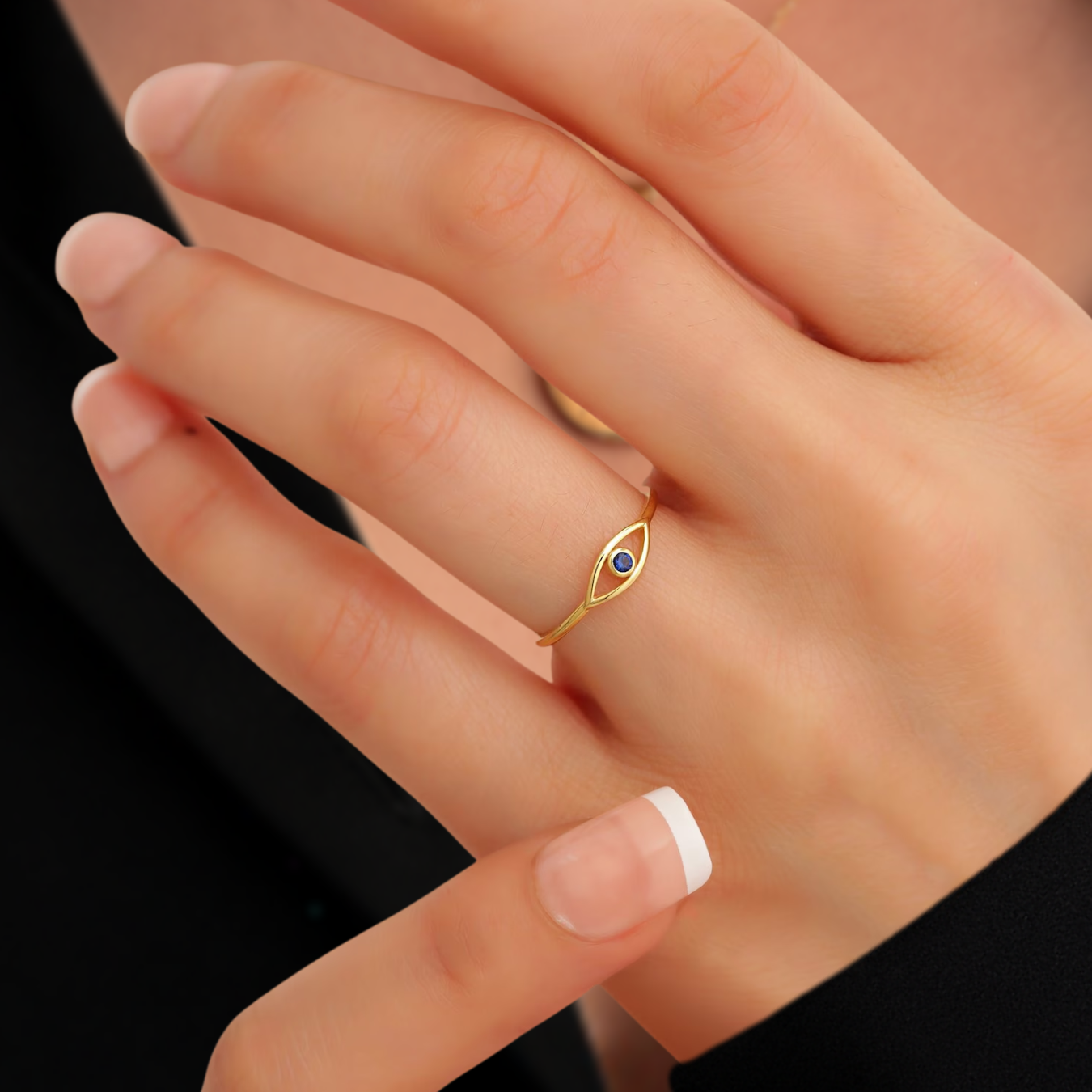 14K Gold Minimalist Ring 0.20 CTW Evil Eye Ring | Dainty Sapphire Evil Eye Jewelry.