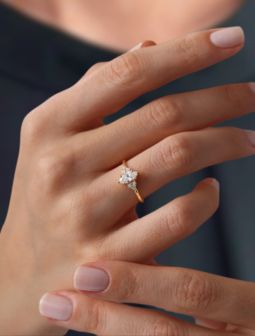 Marquise & Round Cut Lab Grown Diamond Solid Gold Engagement Ring