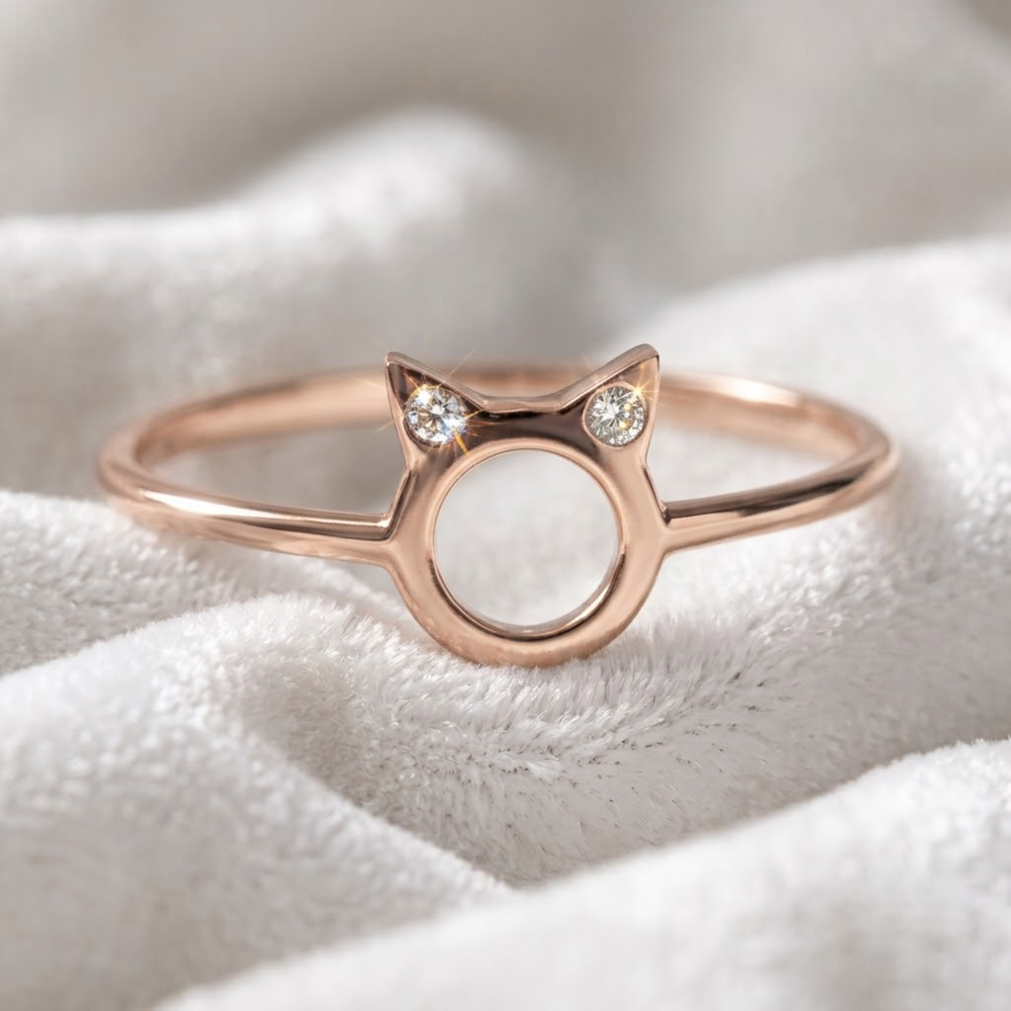 14K Gold Minimalist Lab Grown Diamond Kitty Ring for Women