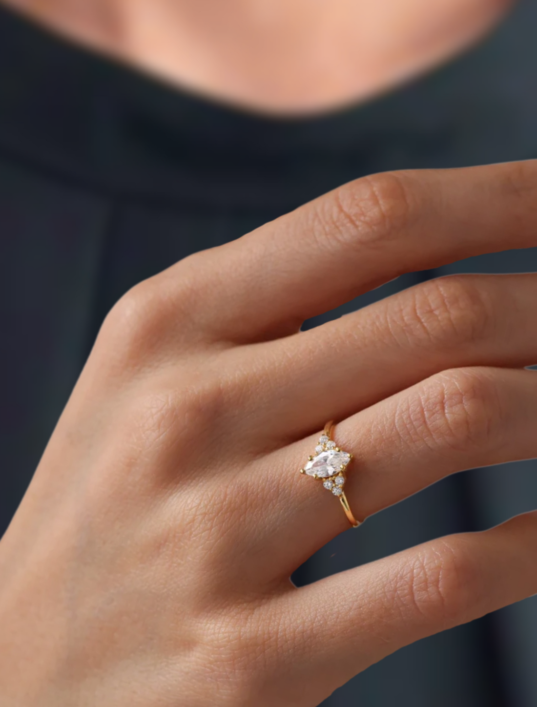 Marquise & Round Cut Lab Grown Diamond Solid Gold Engagement Ring