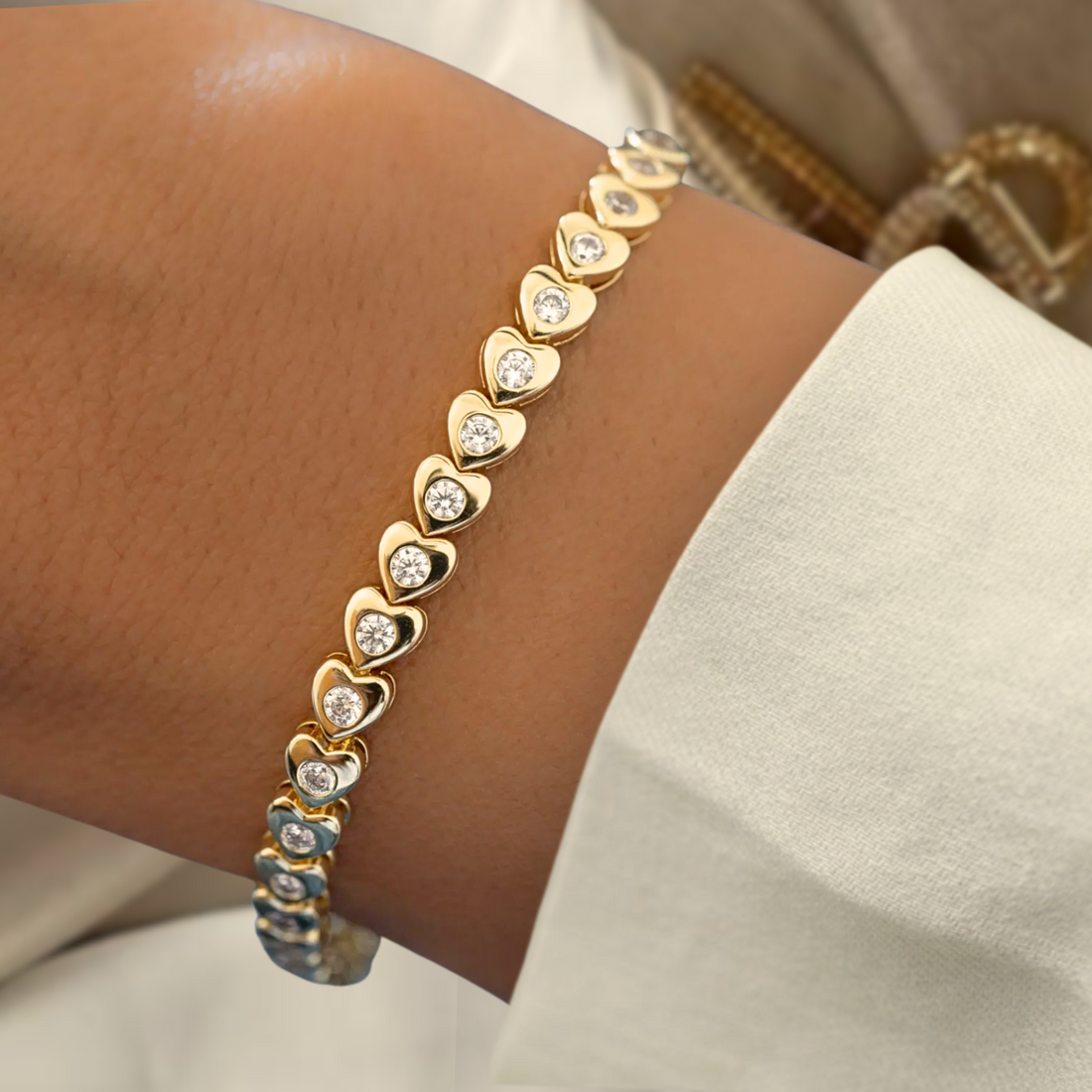 14k Gold Bezel Set Diamond Tennis Bracelet/ heart Diamond bracelet / Tennis Bracelet/ Diamond Tennis Bracelet