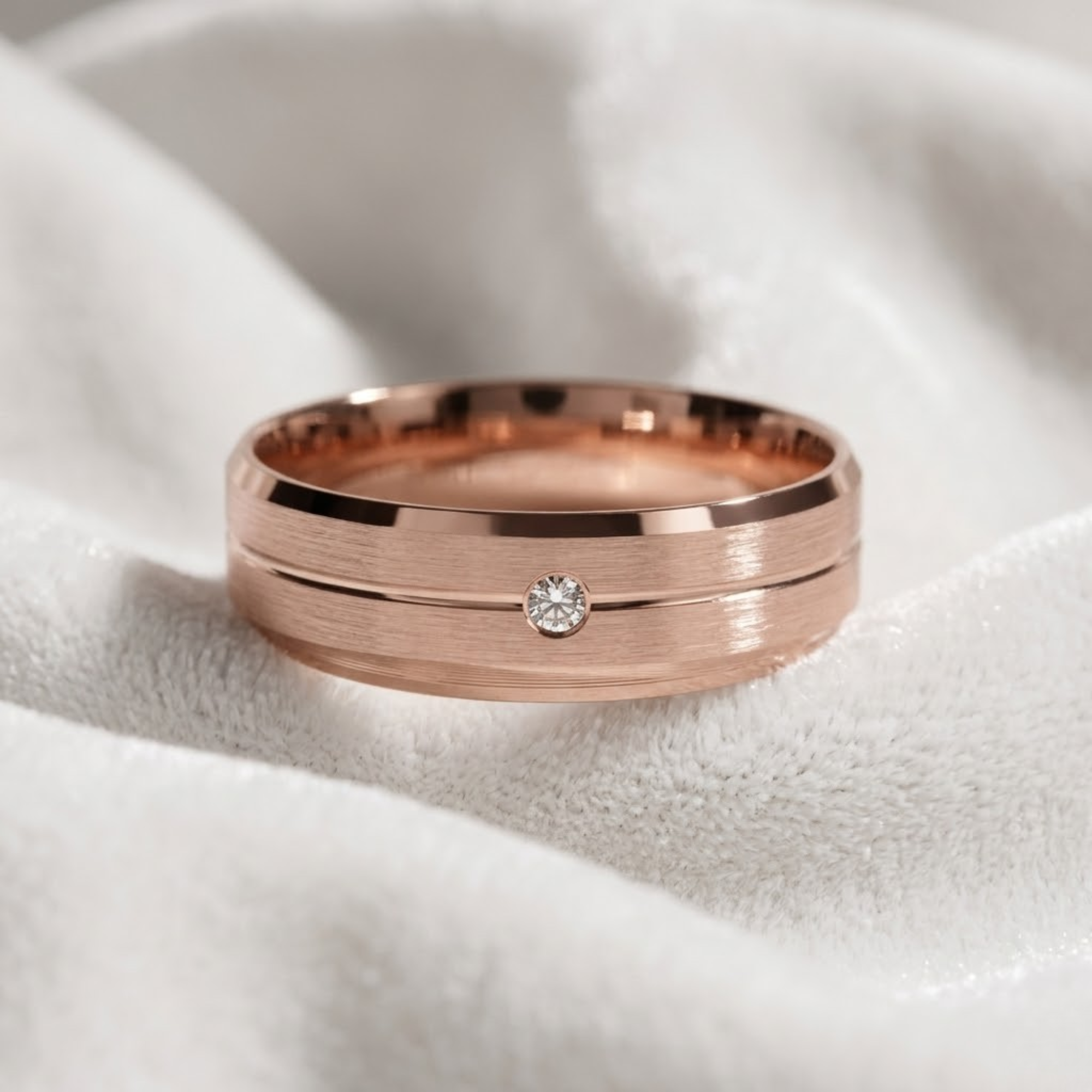 14K Flush Set Men's Diamond Wedding Band with Beveled Edges