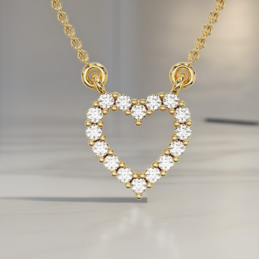 14K Gold Diamond Necklace/ Lab Grown Diamond Pendant/ Heart Diamond Necklace