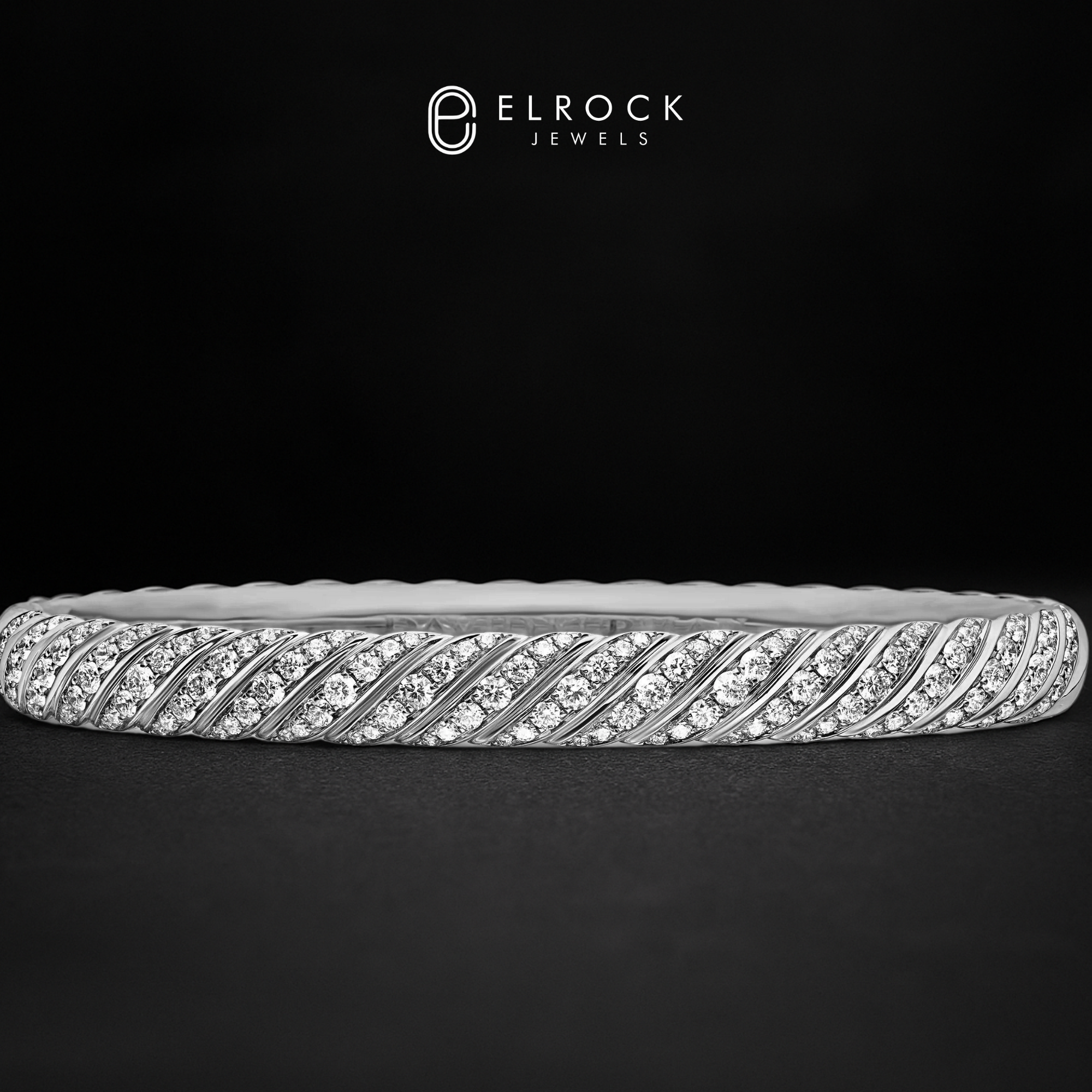 14K Gold Dainty Cable Bangle, Lab Grown Diamond Twisted Bangle
