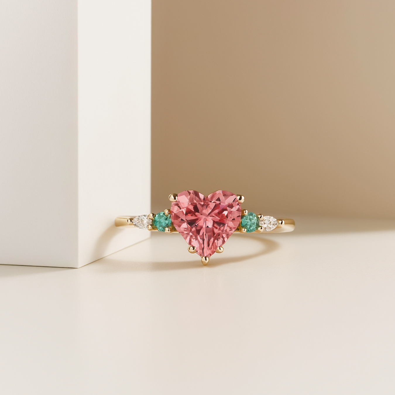 14K Gold Ring, 1.25ct Art Deco Heart Pink Sapphire gemstone Engagement Ring
