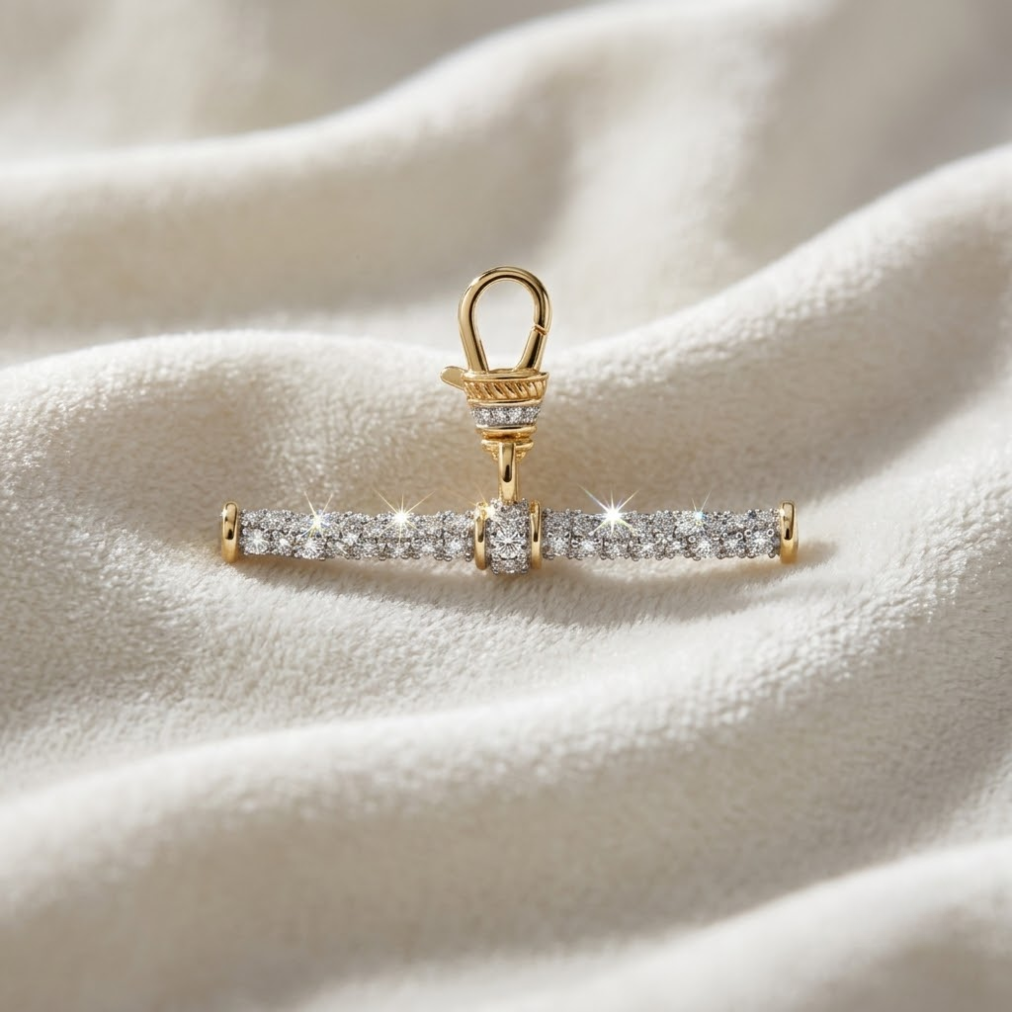 Diamond T Bar Anchor Pendant 14K Gold Victorian Inspired Diamond Pendant