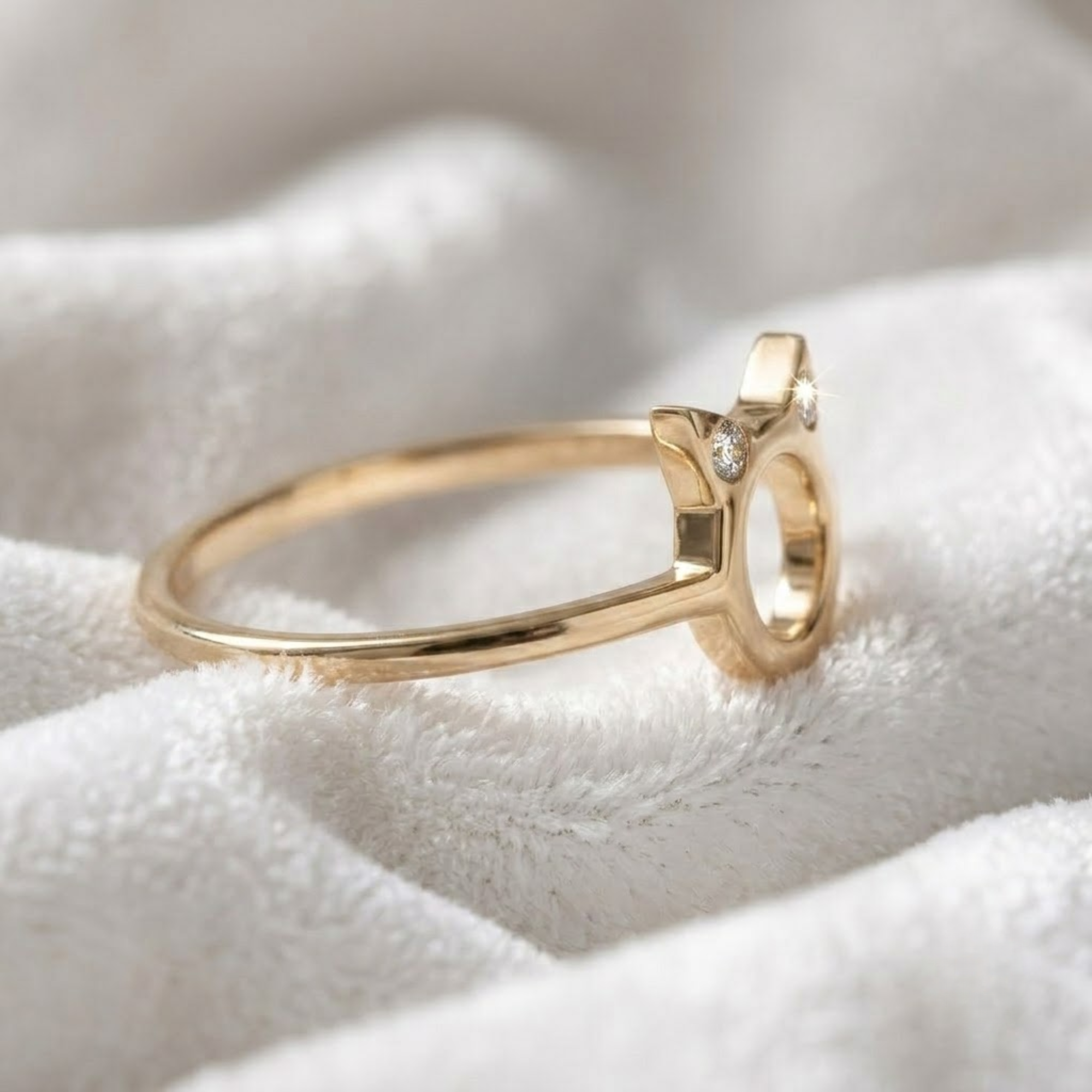 14K Gold Minimalist Lab Grown Diamond Kitty Ring for Women