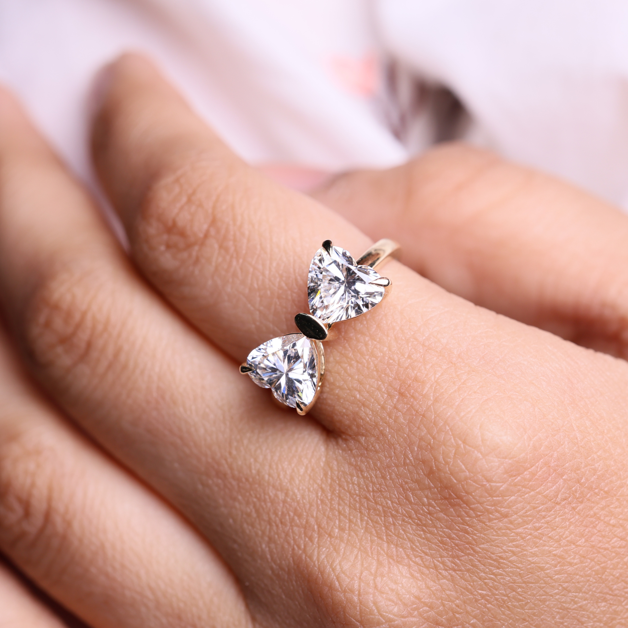 14K Gold Amazing Bow Heart Shape Lab Grown Diamond Ring