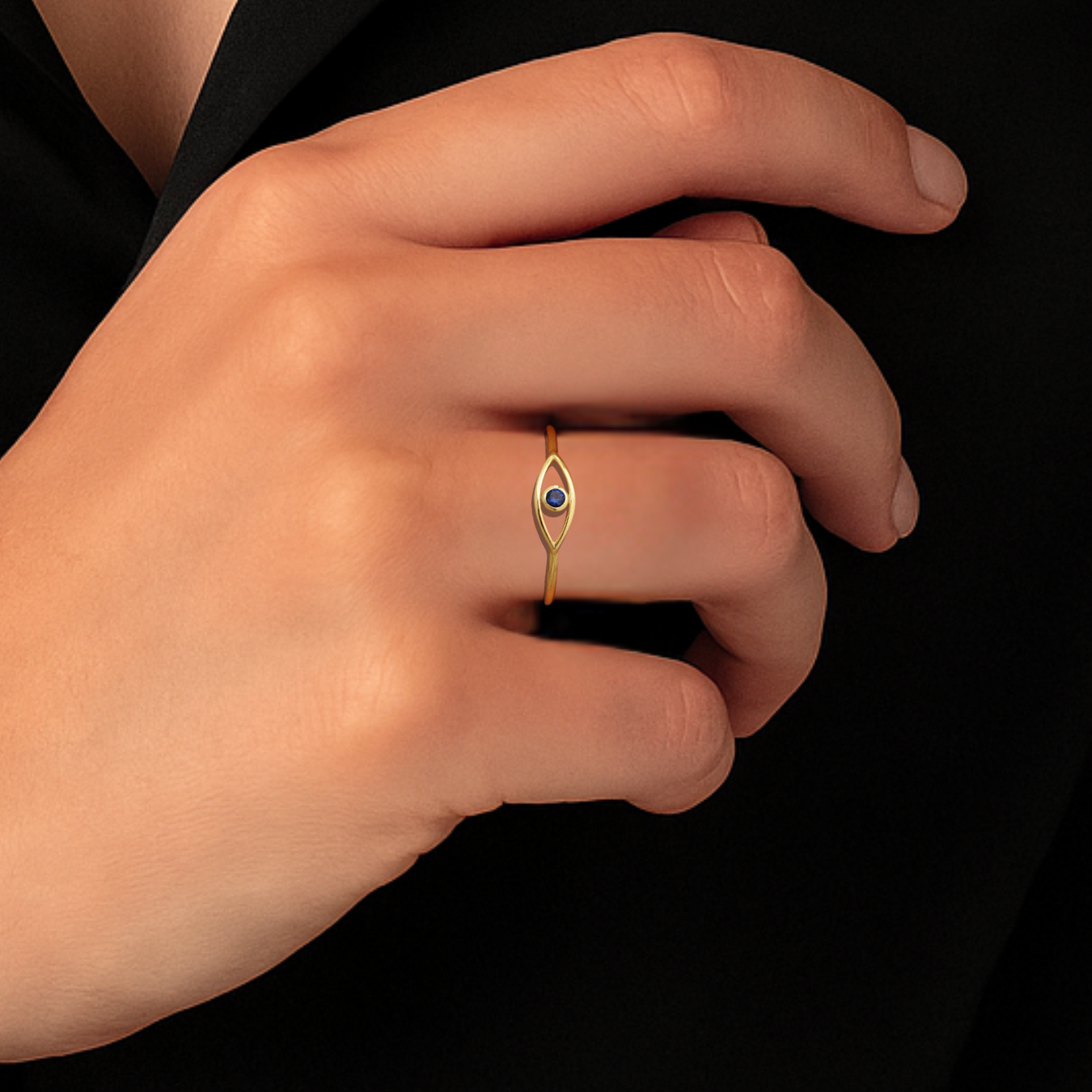 14K Gold Minimalist Ring 0.20 CTW Evil Eye Ring | Dainty Sapphire Evil Eye Jewelry.