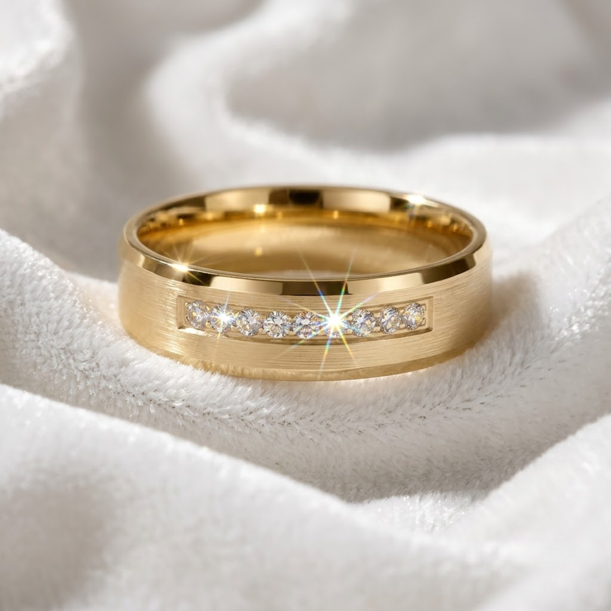 6mm Solid Gold Men's Nine Stone Diamond Band with Beveled Edges