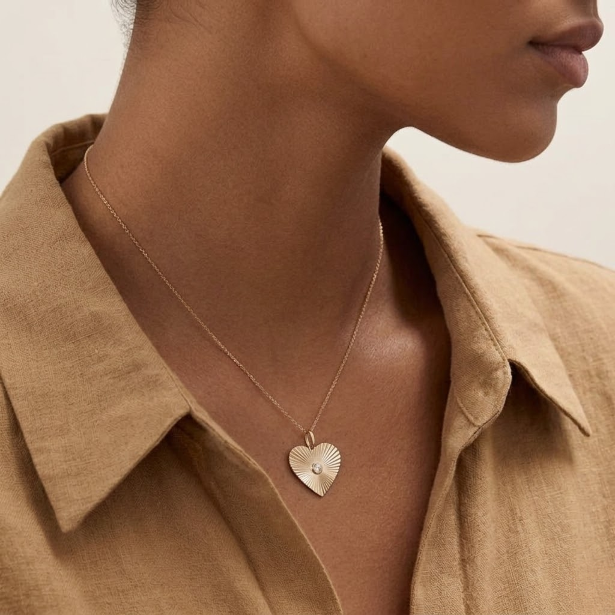 14K Gold Heart Shaped Diamond Cut Round Diamond Bezel Setting Necklace