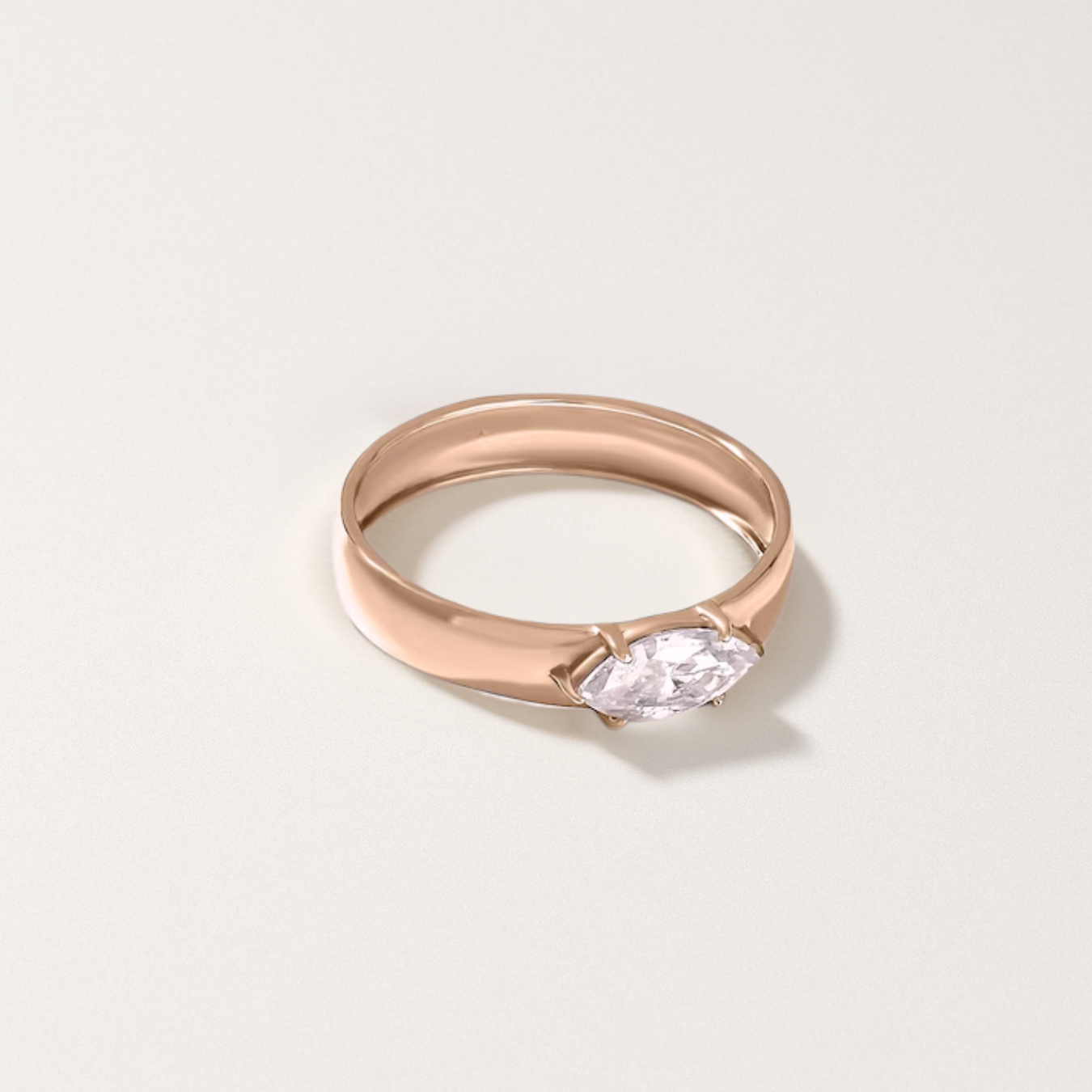 14K Gold Thick Band Solitaire Engagement Ring