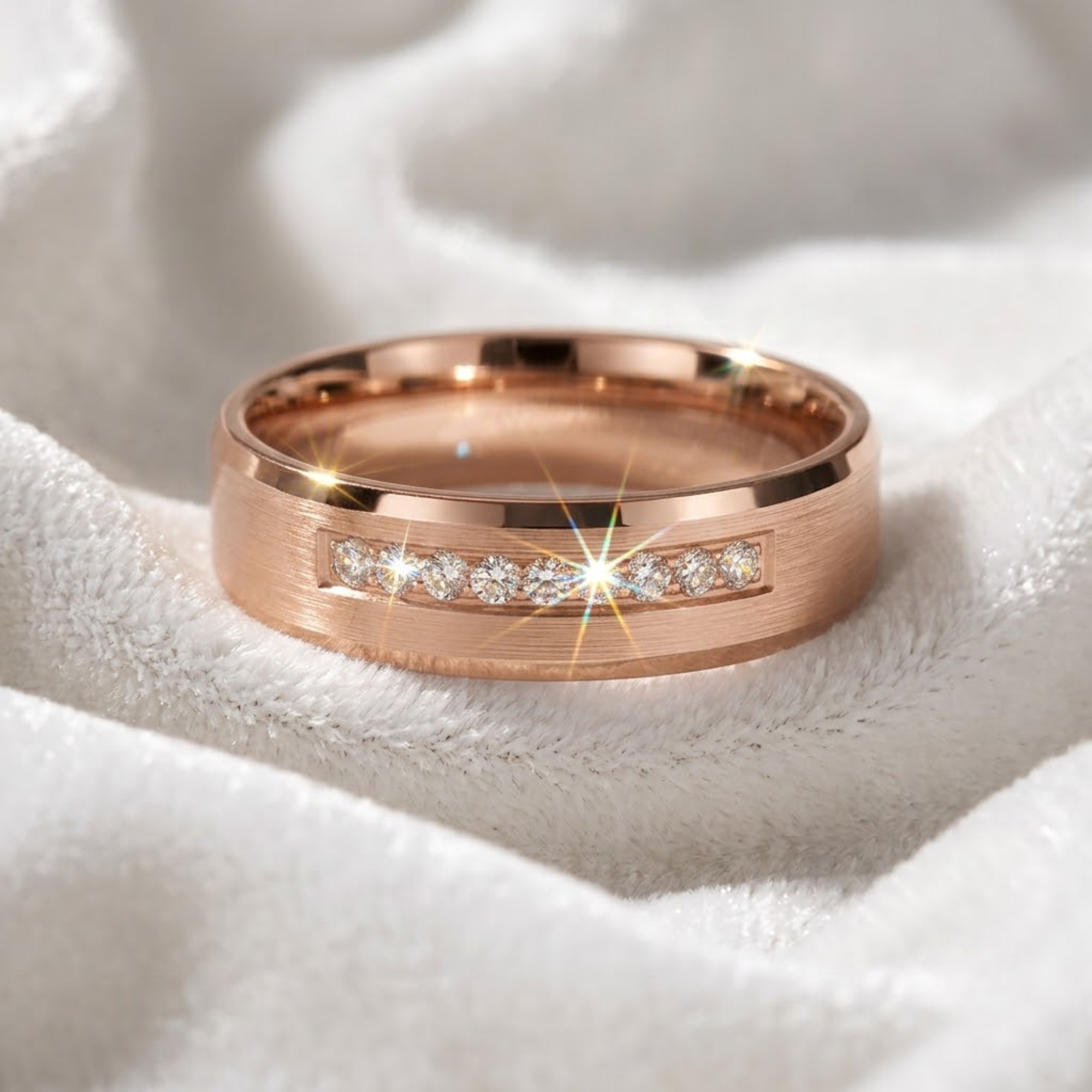 6mm Solid Gold Men's Nine Stone Diamond Band with Beveled Edges