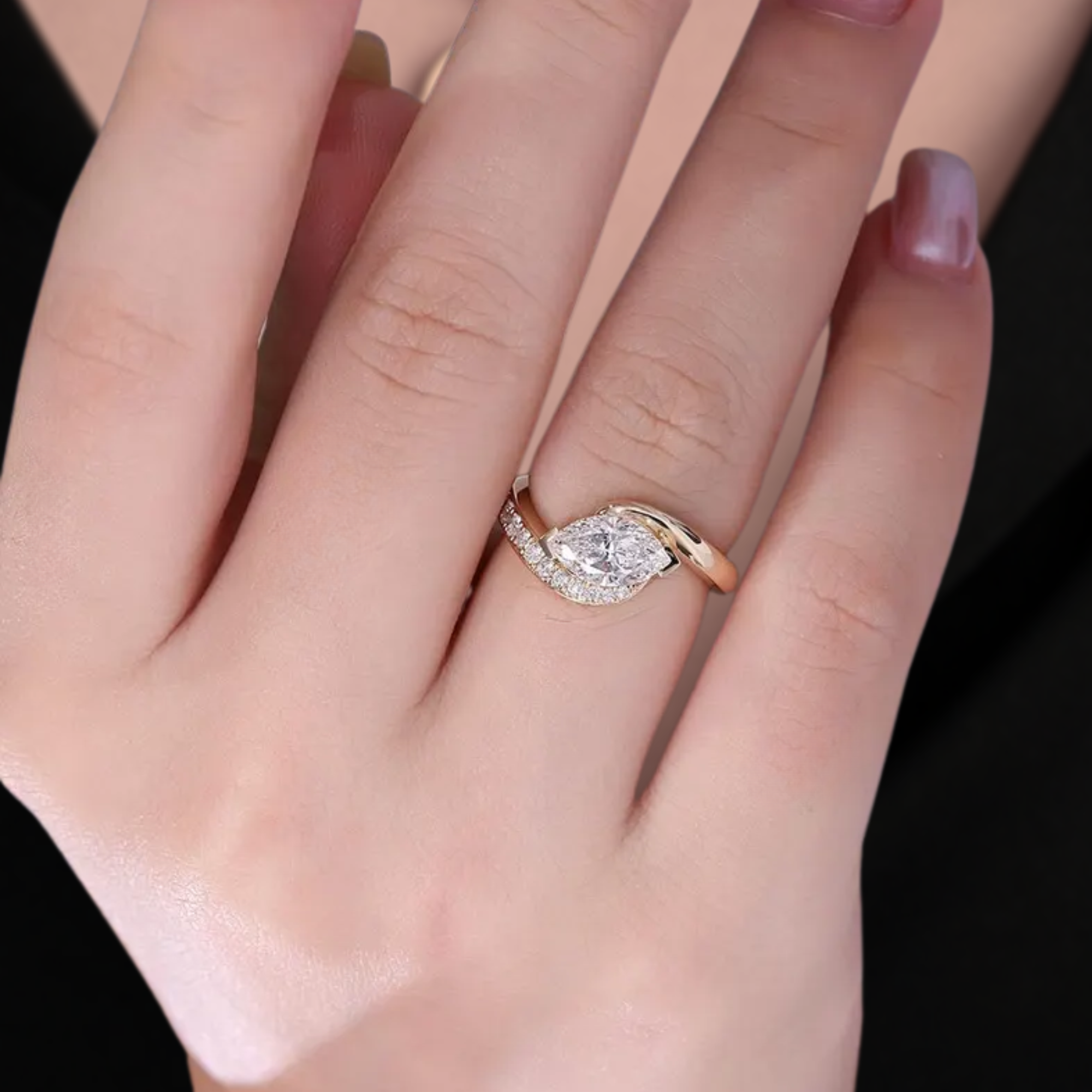 14K Marquise Cut Engagement Ring, Gold East West Marquise Shaped Lab Grown Diamond