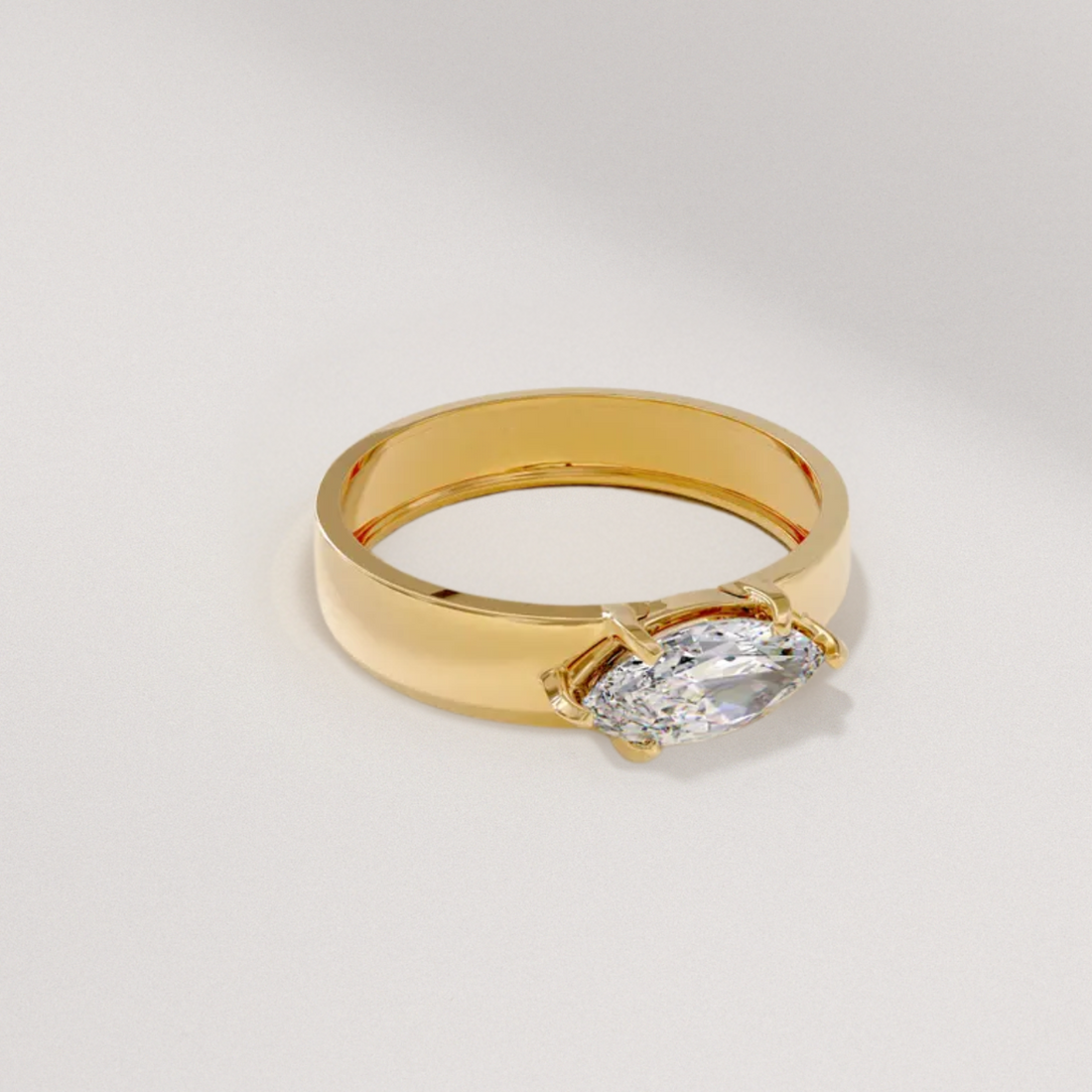 14k Gold Thick Band Engagement Ring, Solid Gold  Solitaire Ring