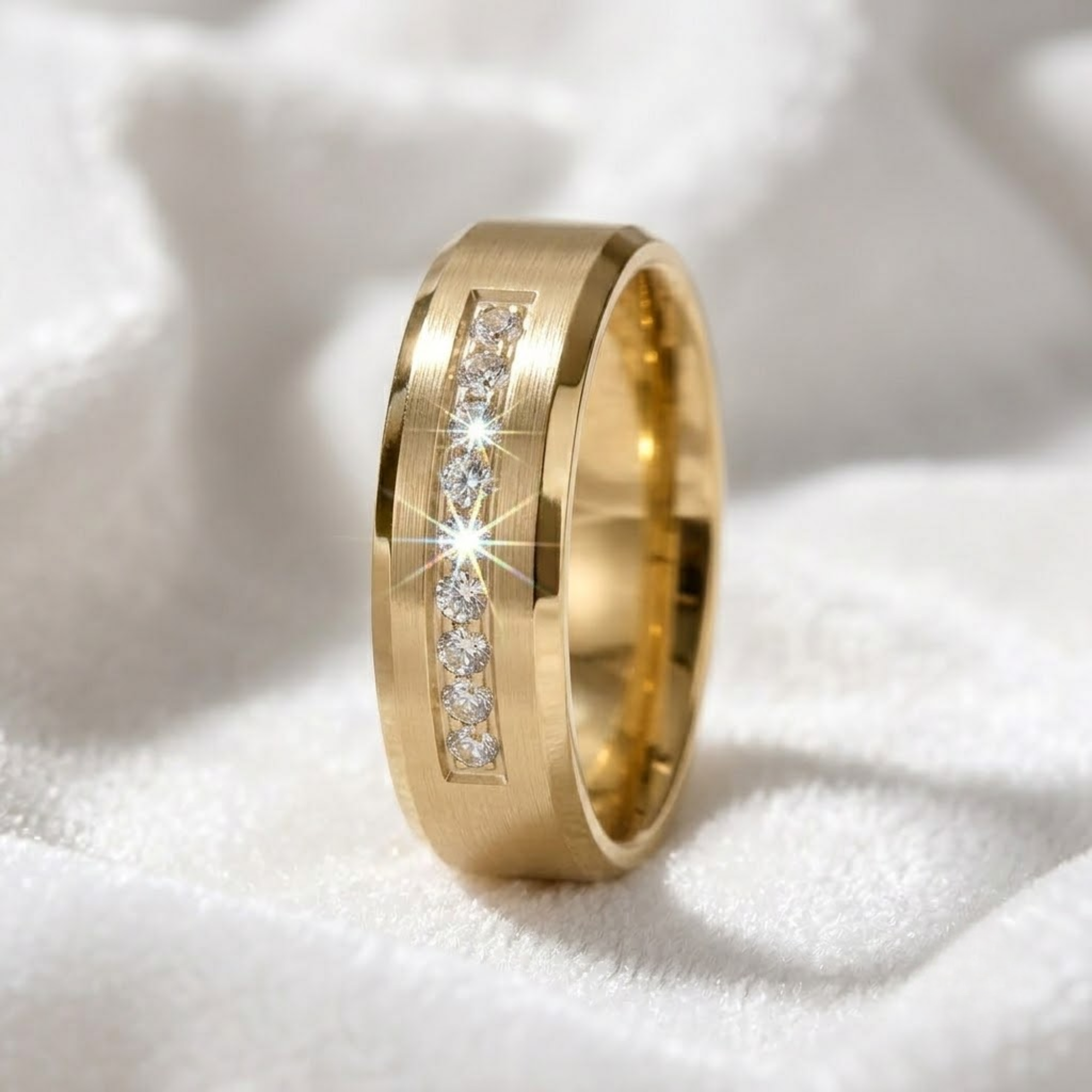 6mm Solid Gold Men's Nine Stone Diamond Band with Beveled Edges