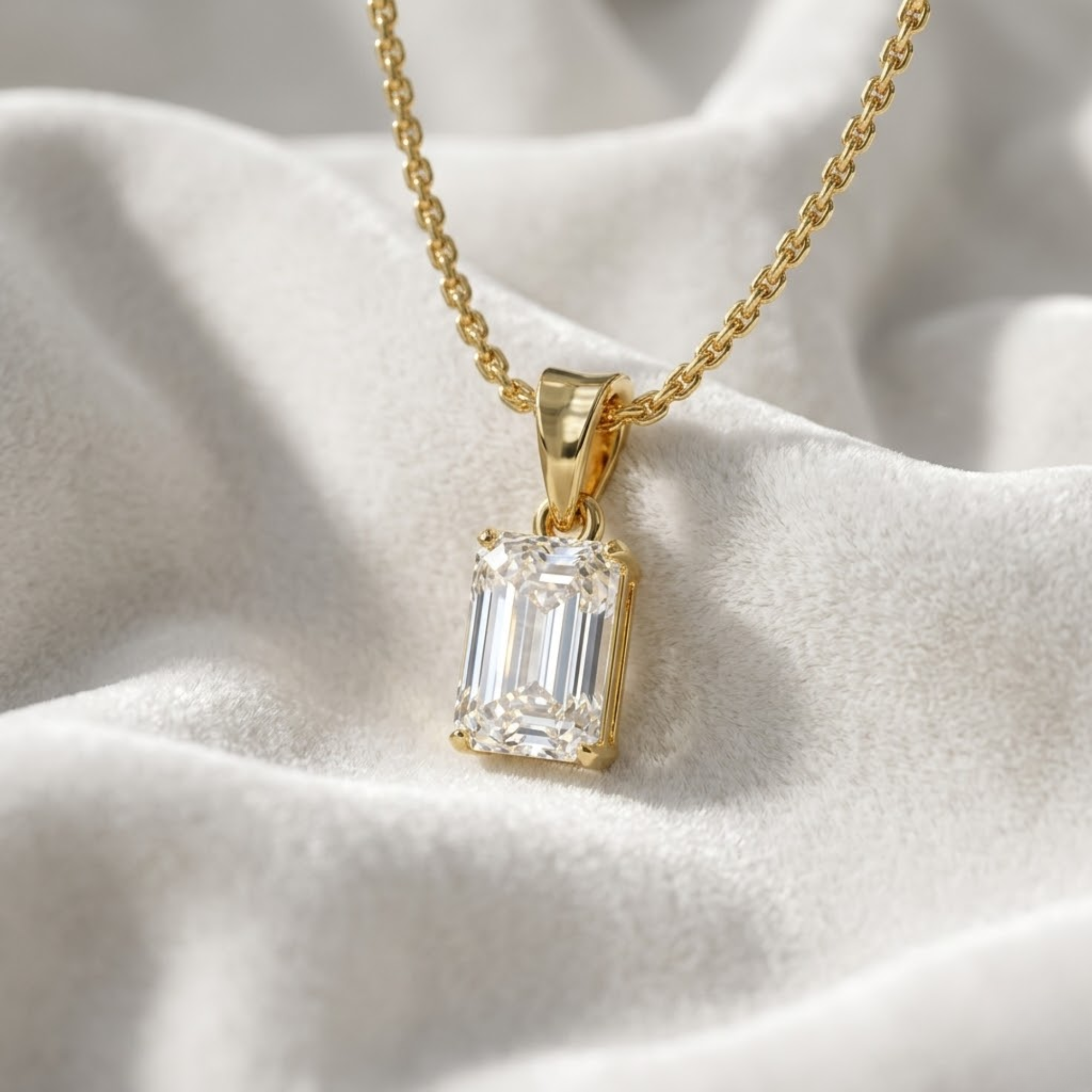 14K Emerald Shape Lab Diamond Pendant in Gold & Silver For Her