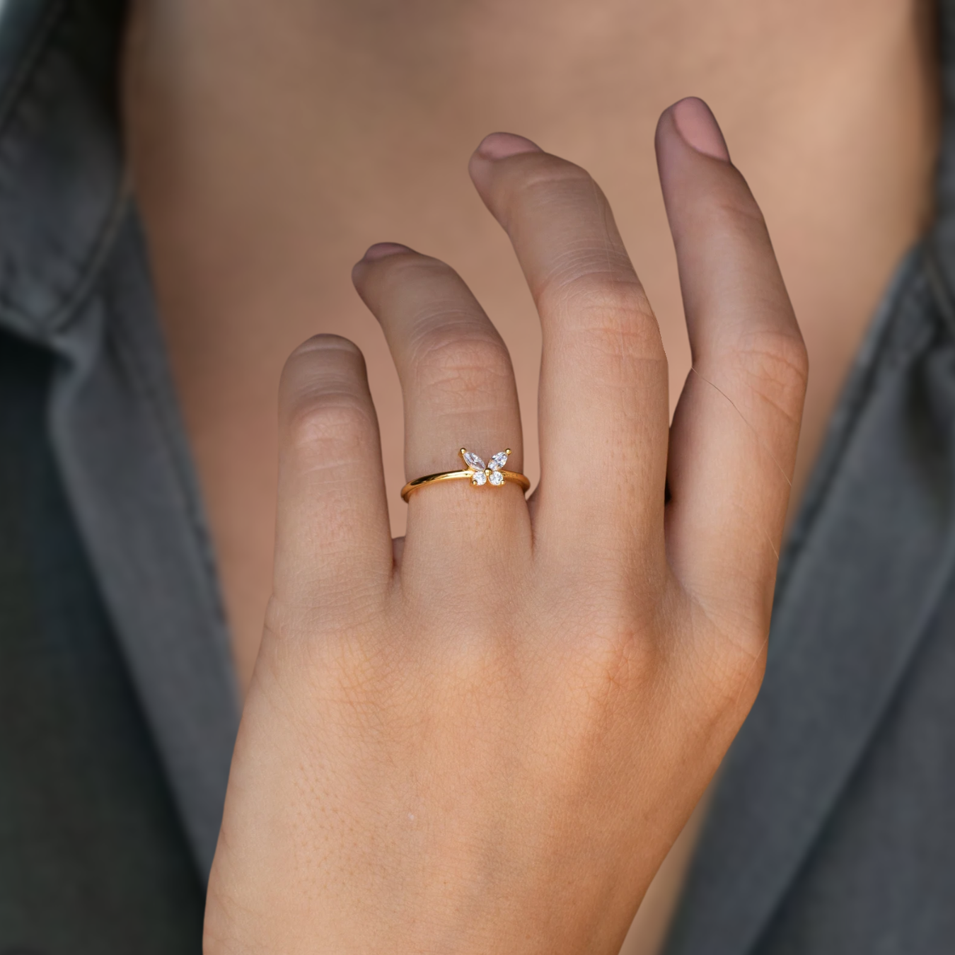 14K Gold 0.50 TCW Dainty Butterfly Ring