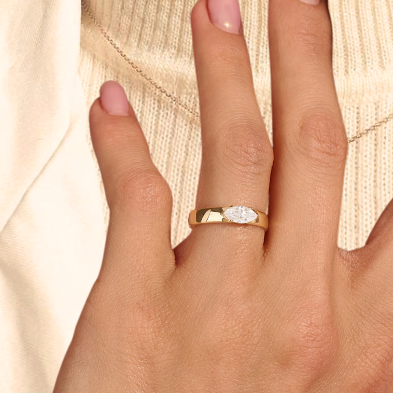 14K Gold Thick Band Solitaire Engagement Ring