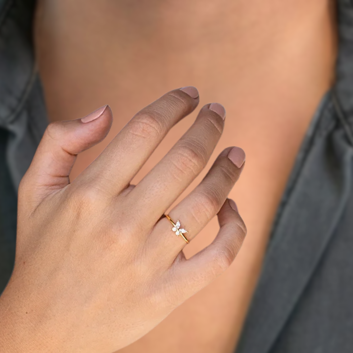 14K Gold 0.50 TCW Dainty Butterfly Ring