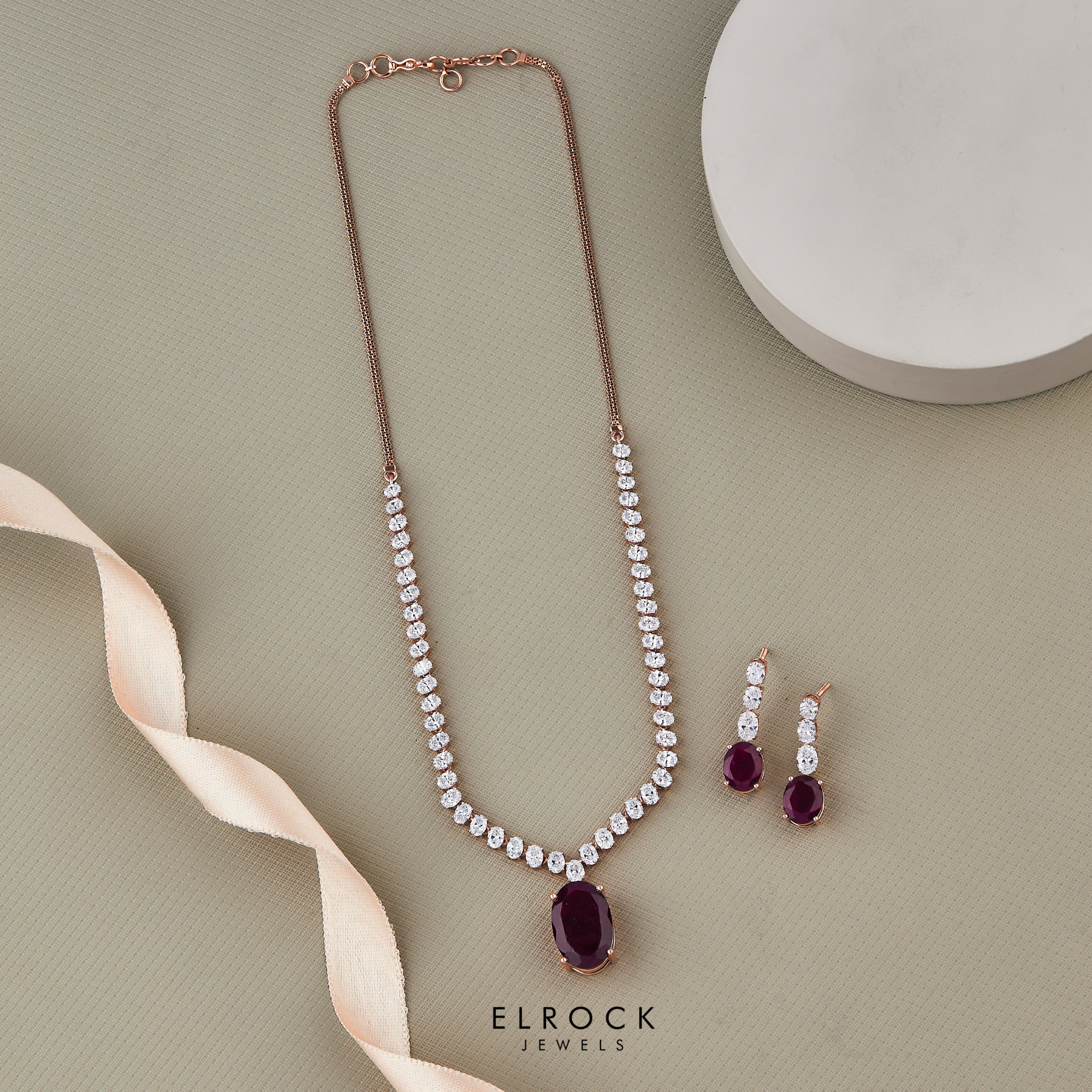 Oval Cut Red Ruby Gemstone Tennis Necklace set