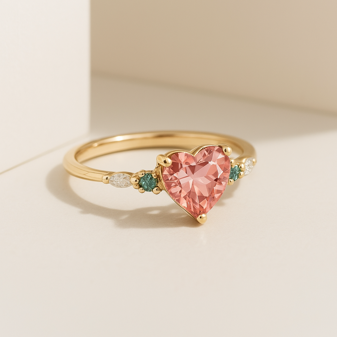1.25ct Art Deco Heart Pink Sapphire gemstone Engagement Ring