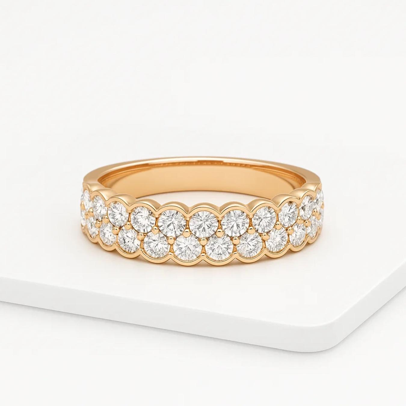 14K Gold Wedding Band, 1.25CT Half Eternity Lab Grown Diamond Band