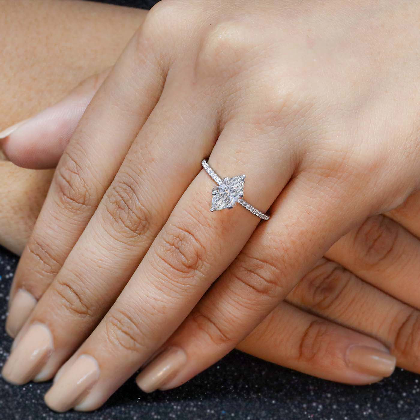 14K Gold Marquise Cut Diamond Prong Solitaire Engagement Ring