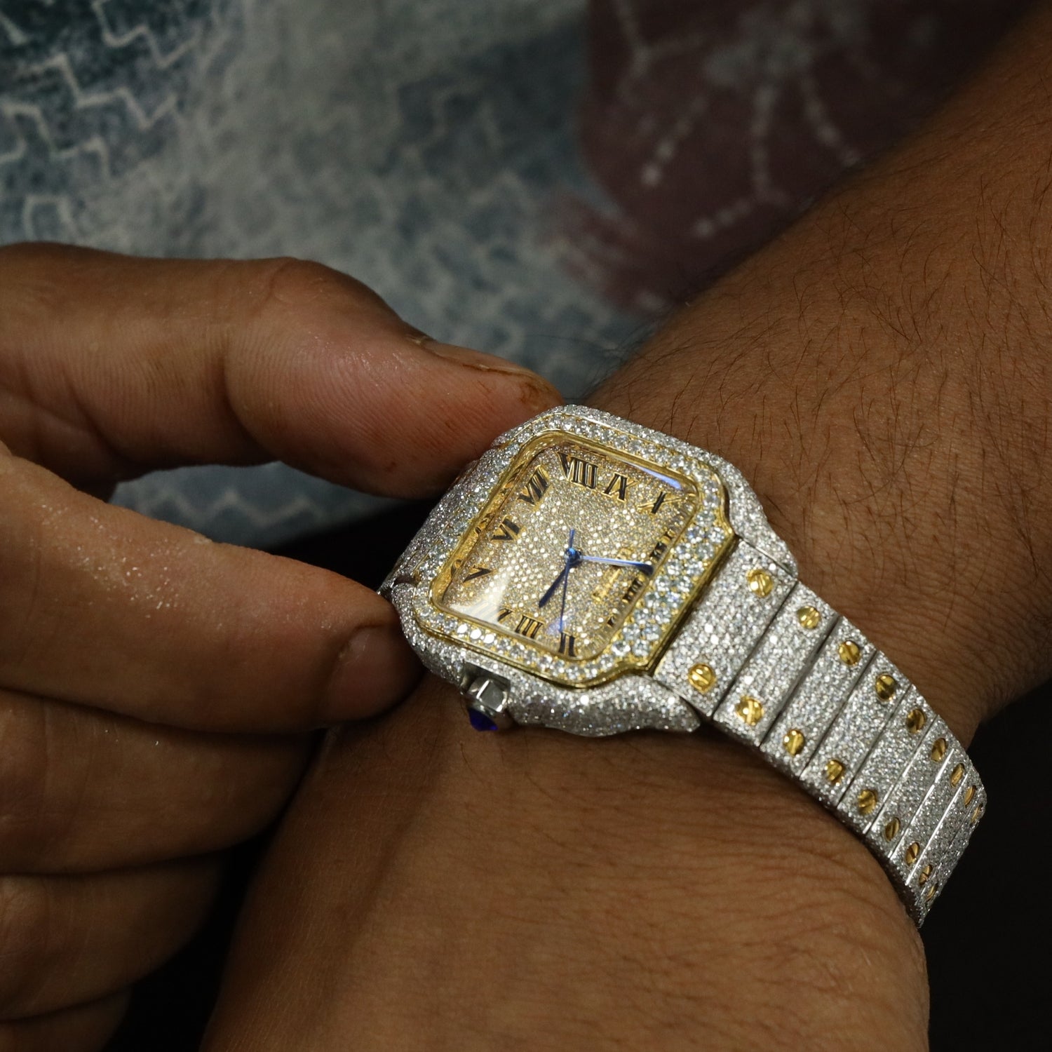 Moissanite With Roman Dial Hip Hop Watch For Men