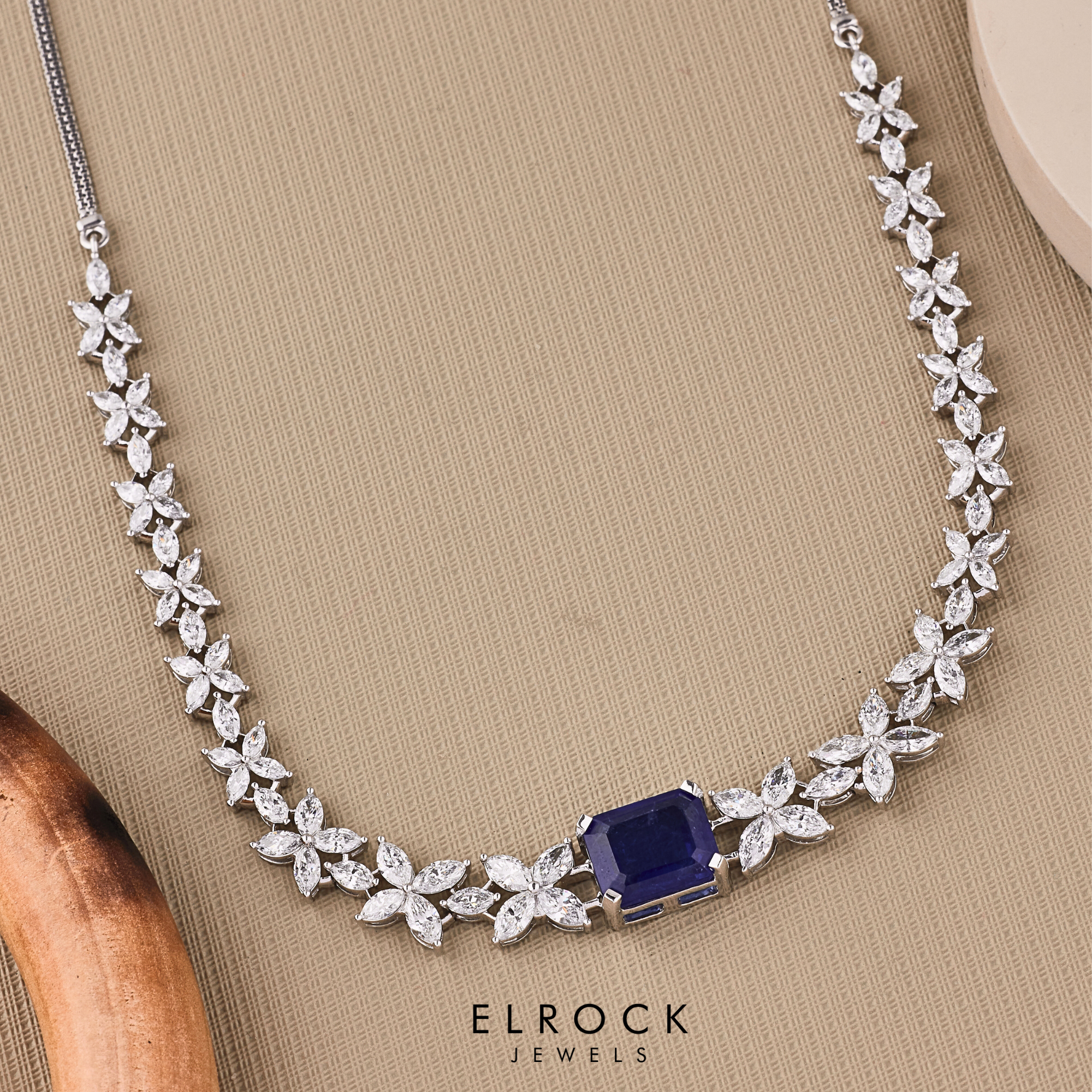  Emerald-Cut Blue Sapphire Lab Grown Diamond Tennis Necklace