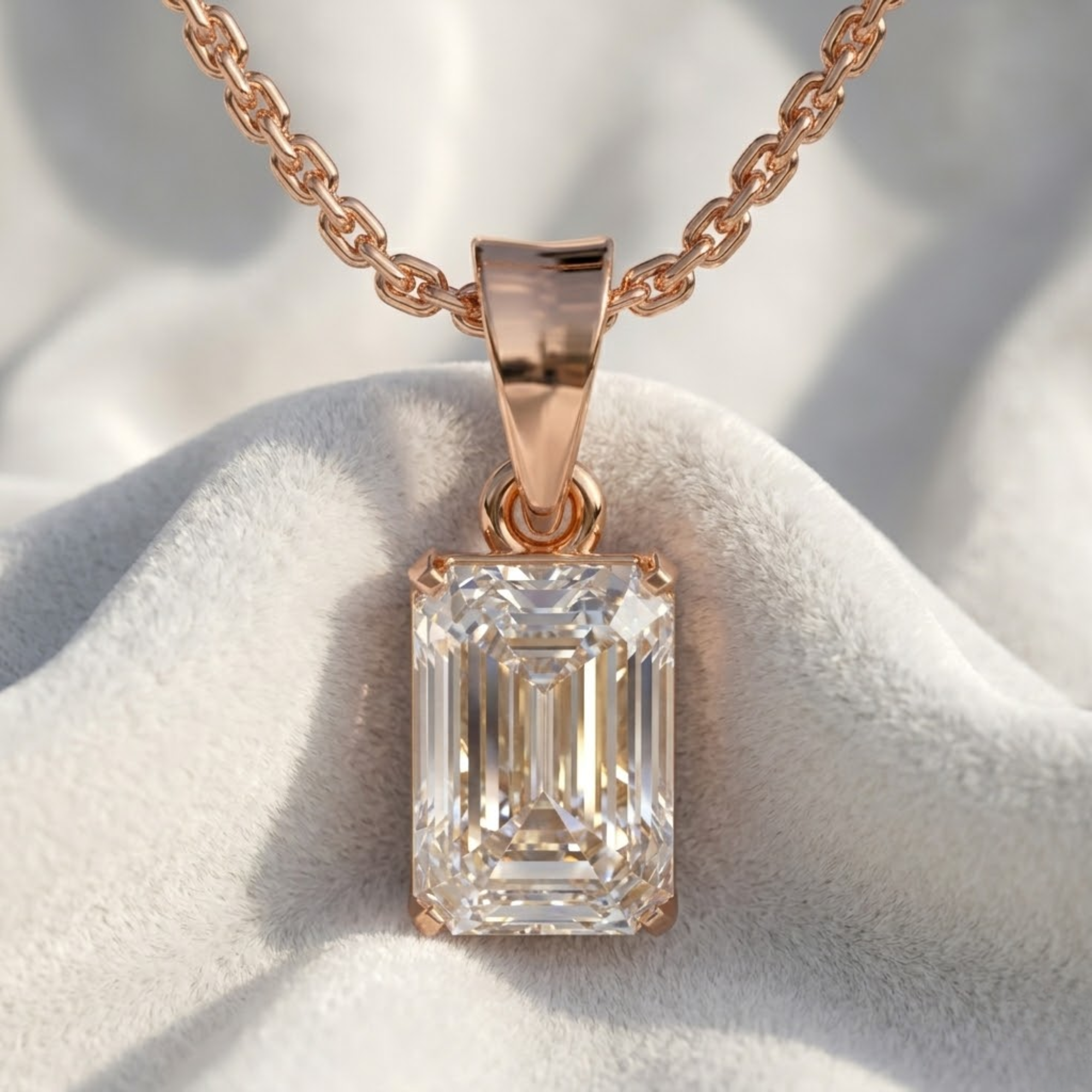 14K Emerald Shape Lab Diamond Pendant in Gold & Silver For Her