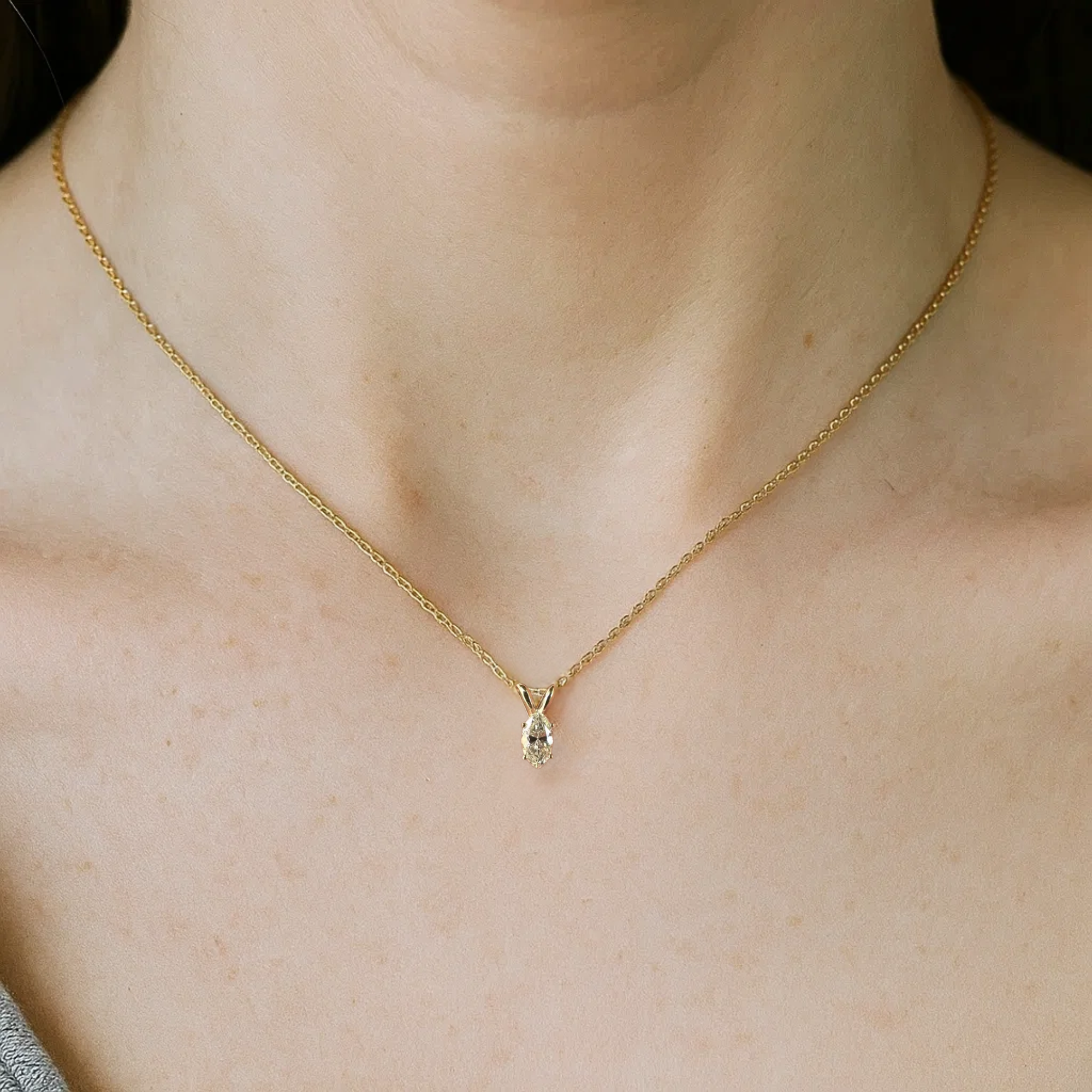 14K Gold Marquise Diamond Necklace Marquise Pendant Necklace Layering Necklace