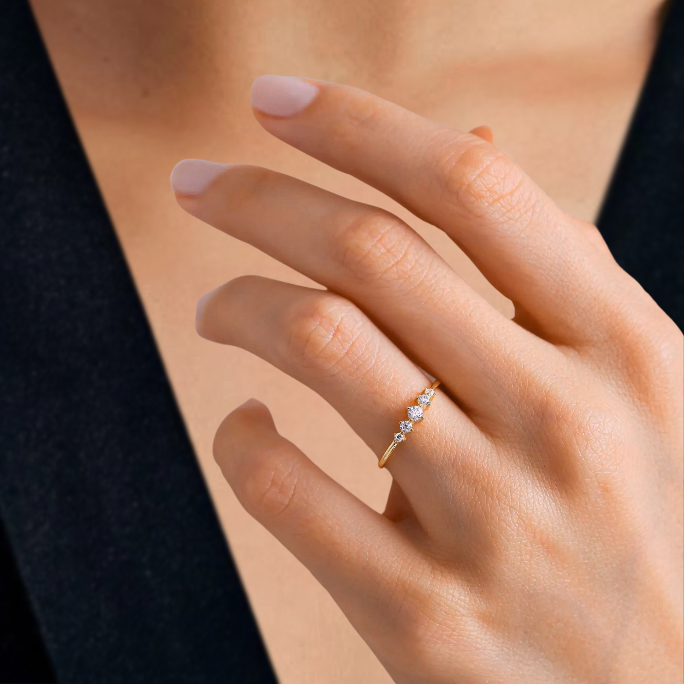 14K Gold Lab Grown Solid Gold 5 Stone 0.15 CTW Lab Grown Ring