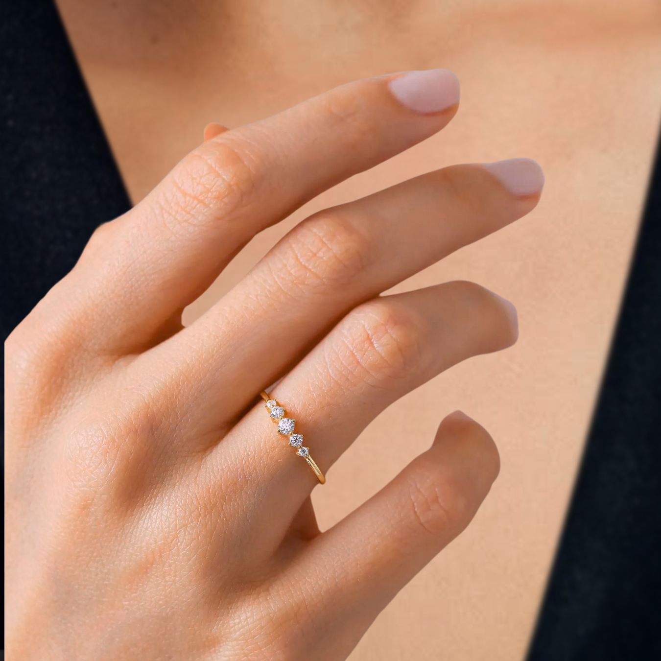 14K Gold Lab Grown Solid Gold 5 Stone 0.15 CTW Lab Grown Ring