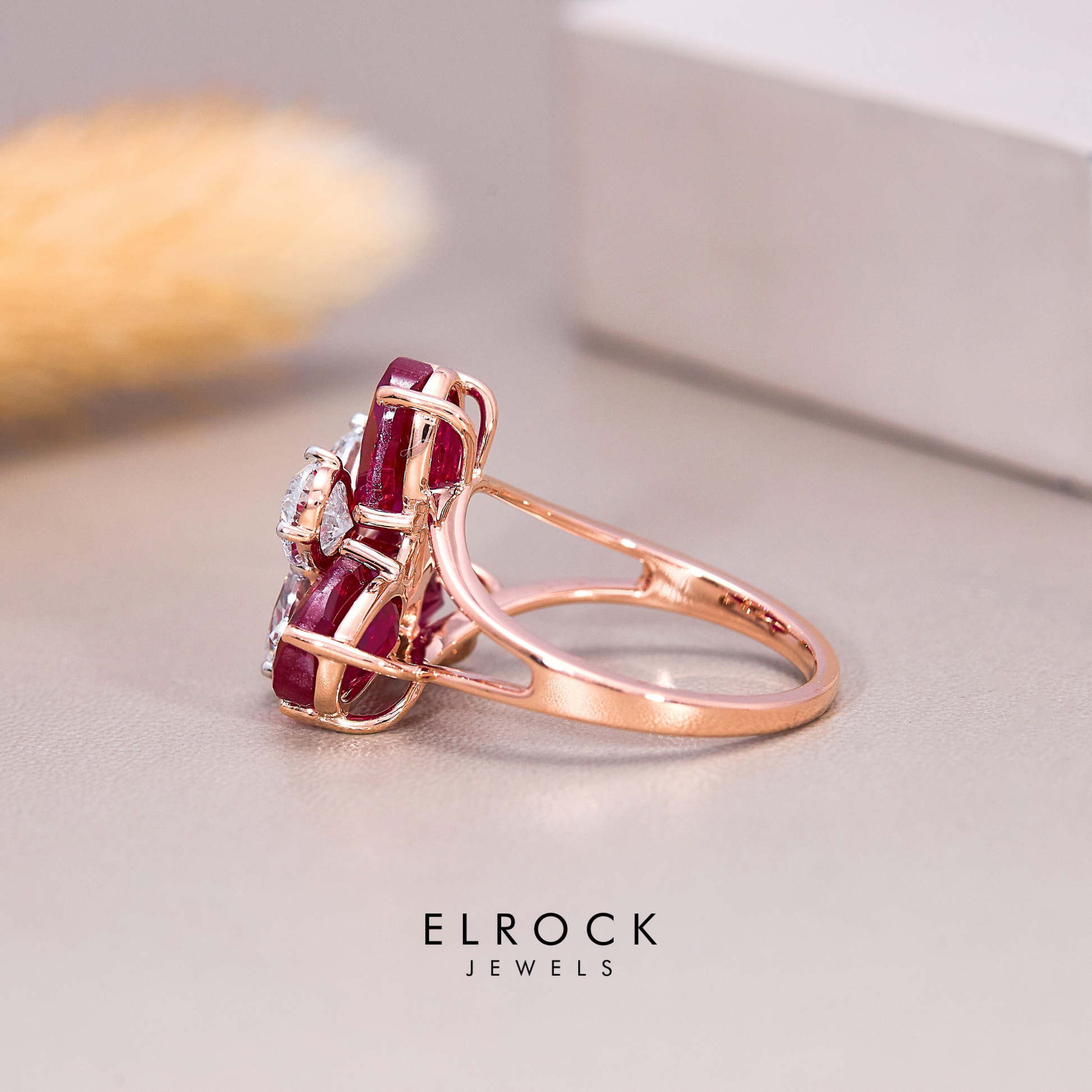 Ruby Ring, Oval Cut Ruby Ring with Oval Diamonds, 14k Solid Gold Ruby Birthstone Ring