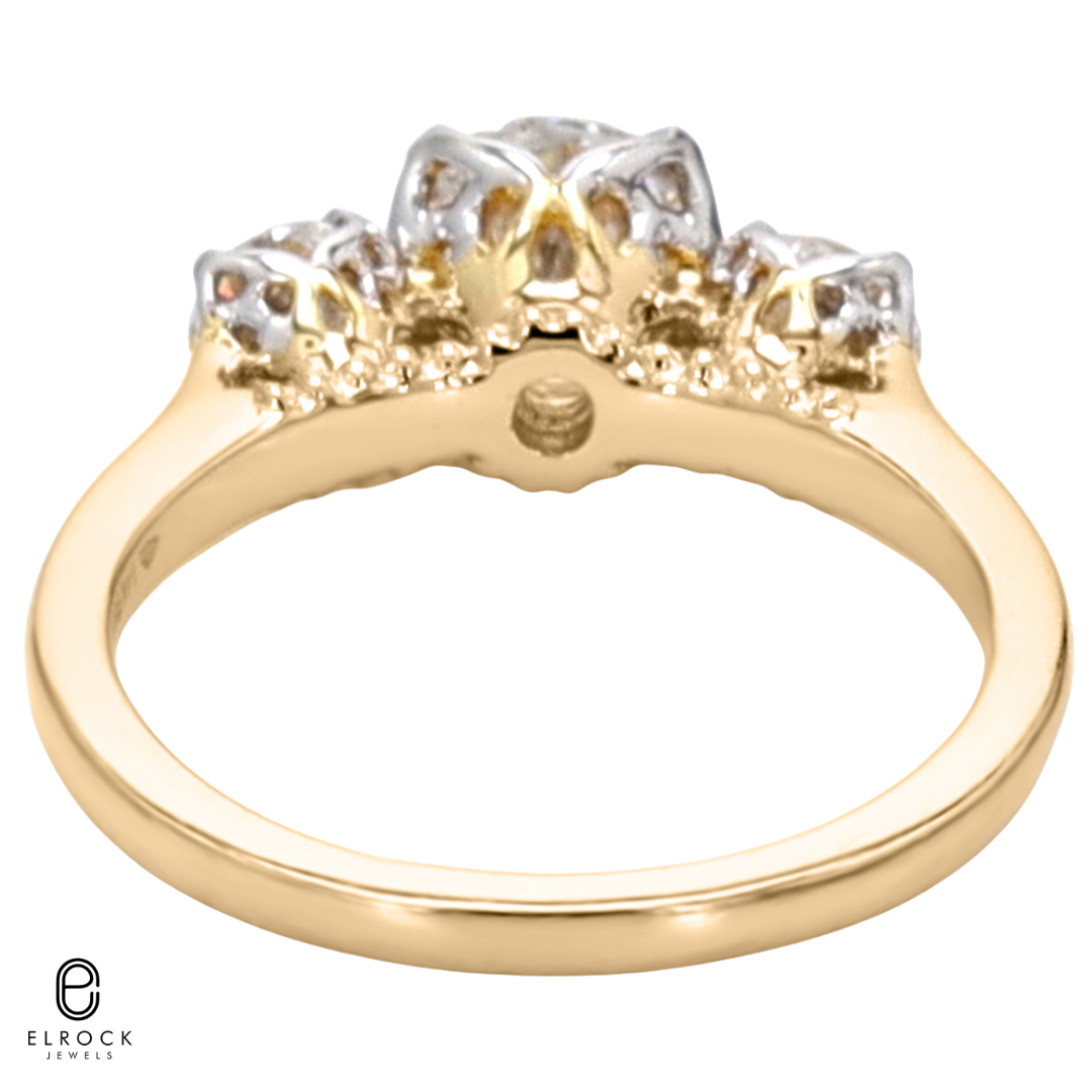 14K Round Three Stone Engagement Ring, F/VS1 Lab Grown Diamond Ring