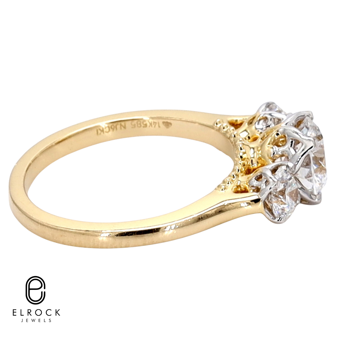 14K Round Three Stone Engagement Ring