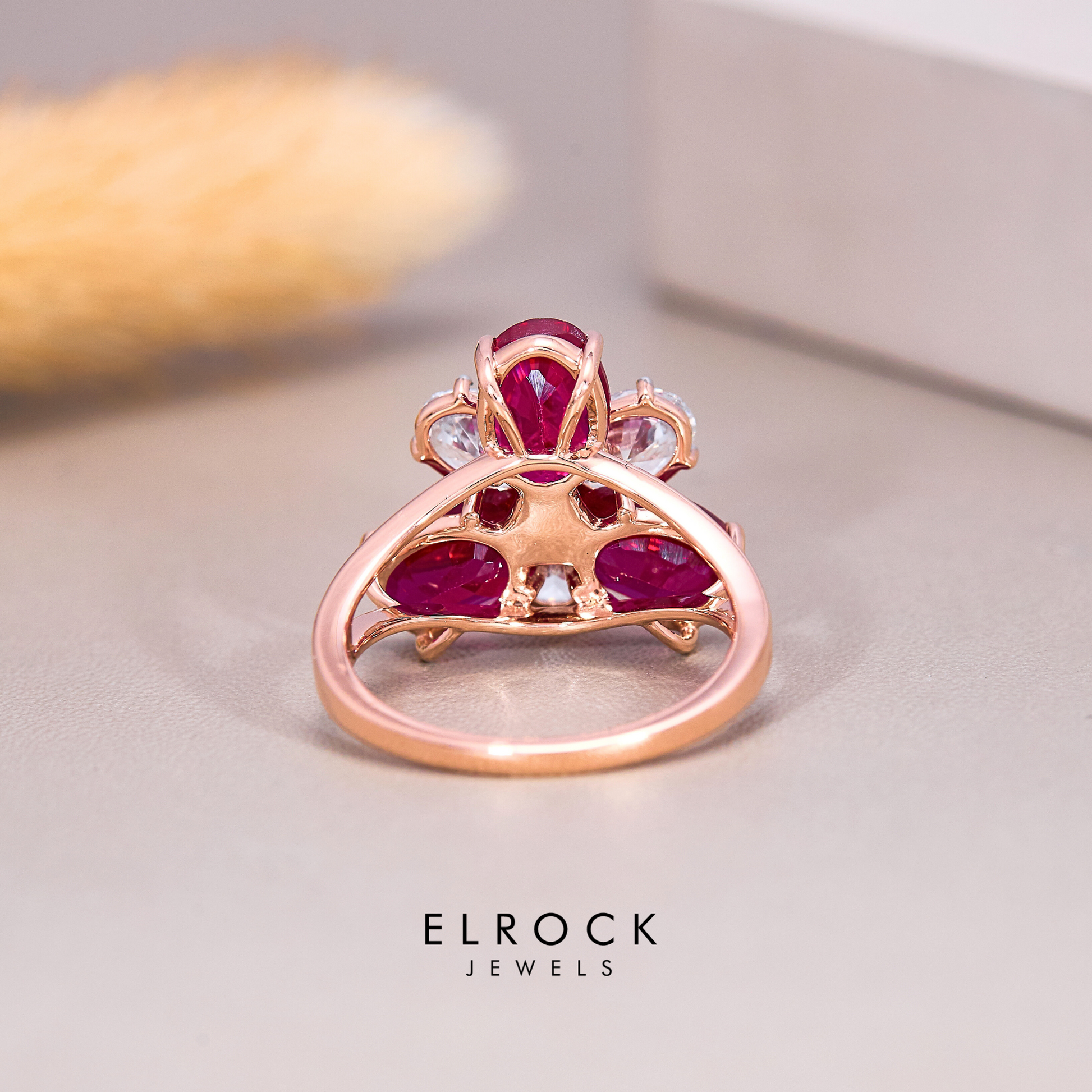 Ruby Ring, Oval Cut Ruby Ring with Oval Diamonds, 14k Solid Gold Ruby Birthstone Ring